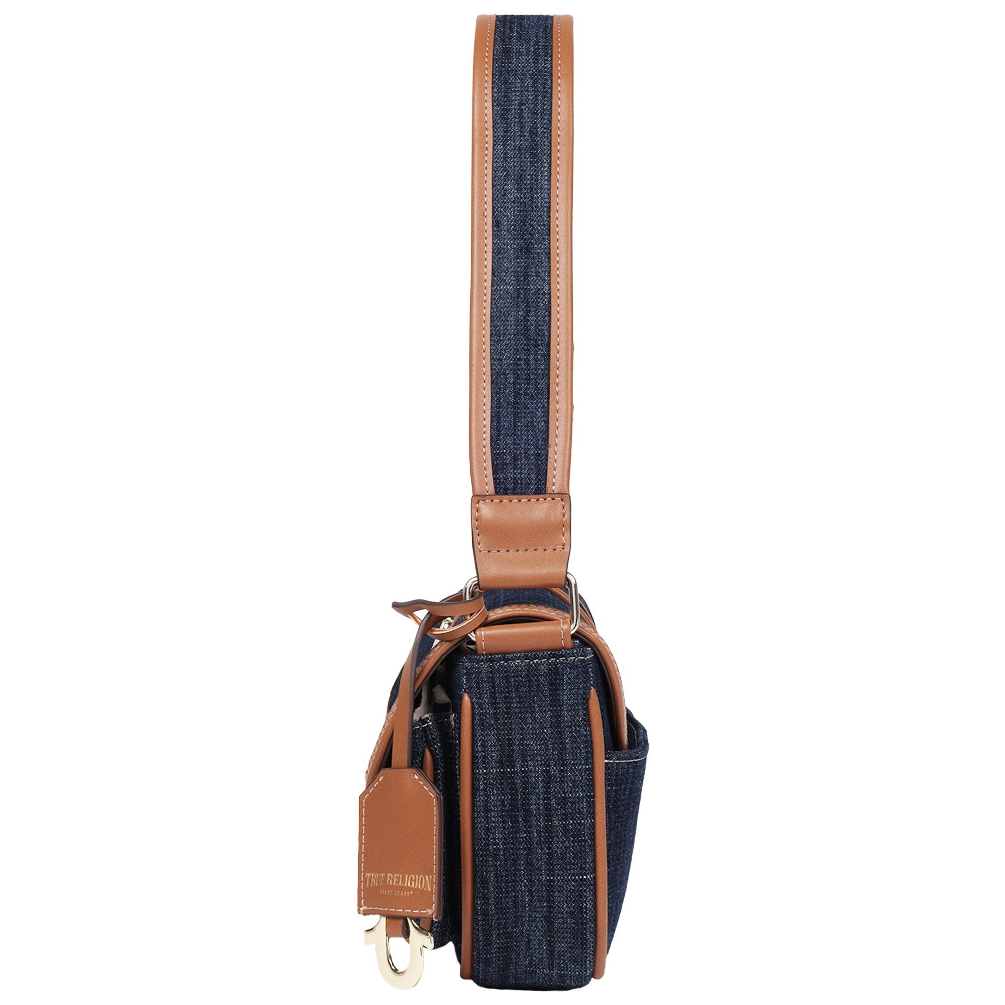 True Religion Double Pocket Denim Satchel With Horseshoe Hardware