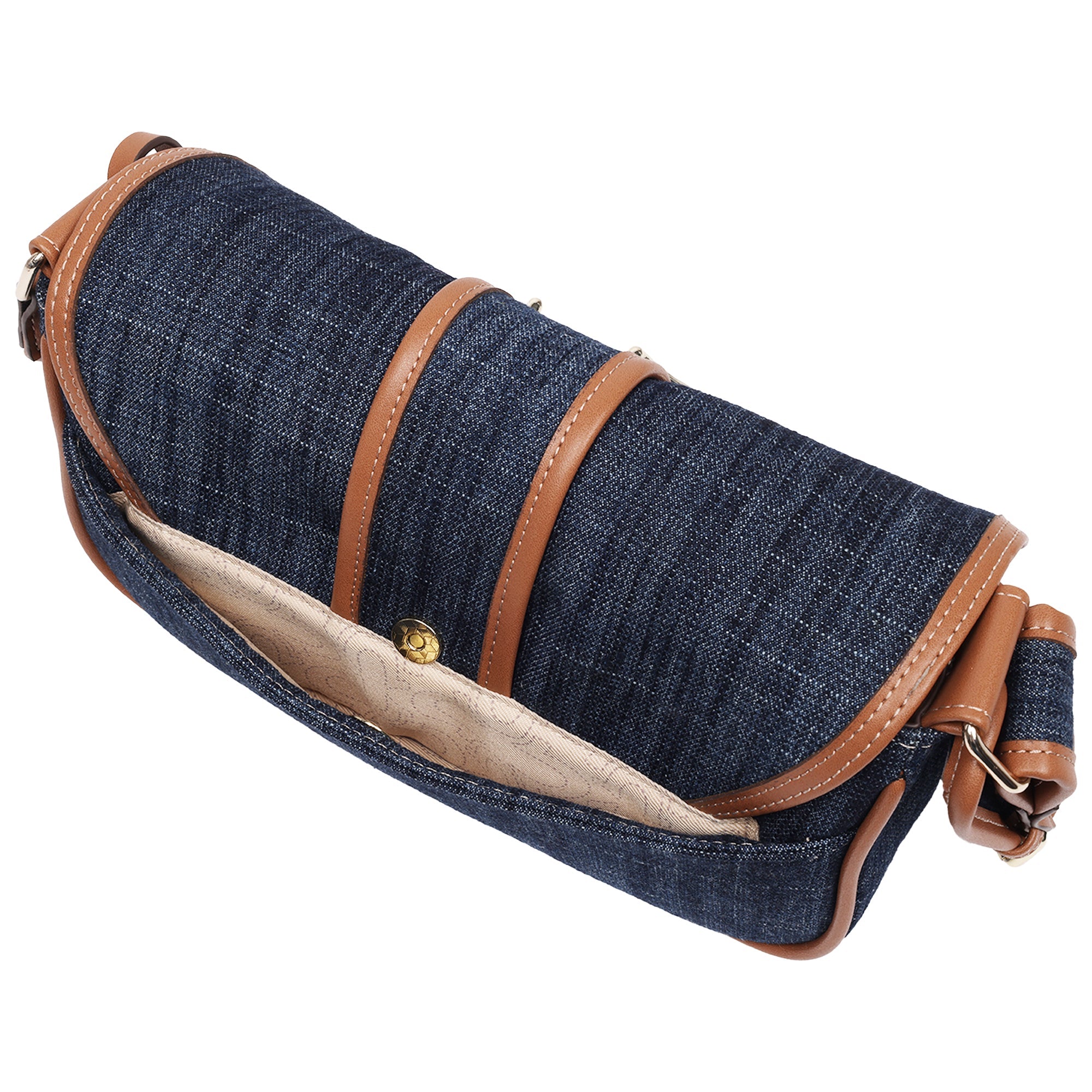 True Religion Double Pocket Denim Satchel With Horseshoe Hardware