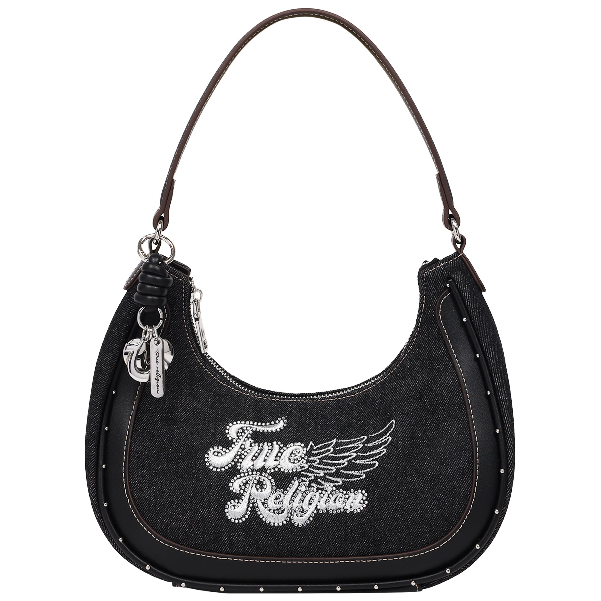 True Religion Wing Motif Denim Hobo Bag