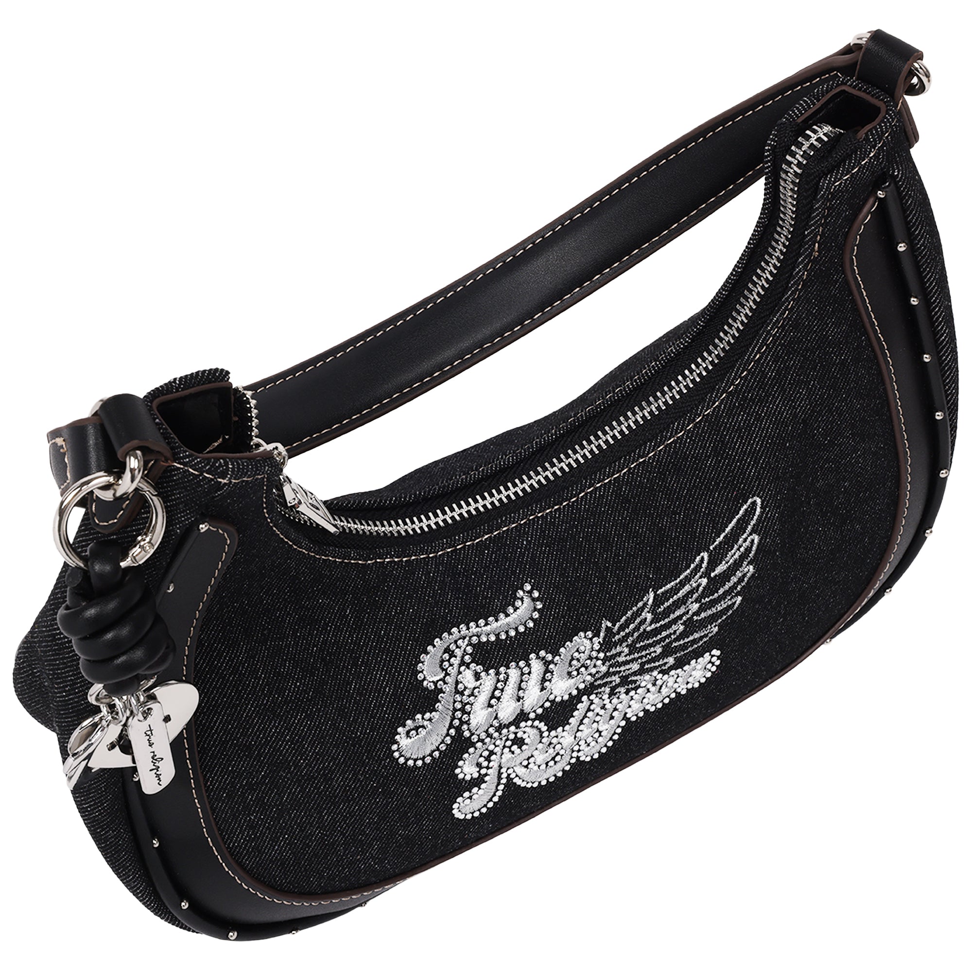 True Religion Wing Motif Denim Hobo Bag