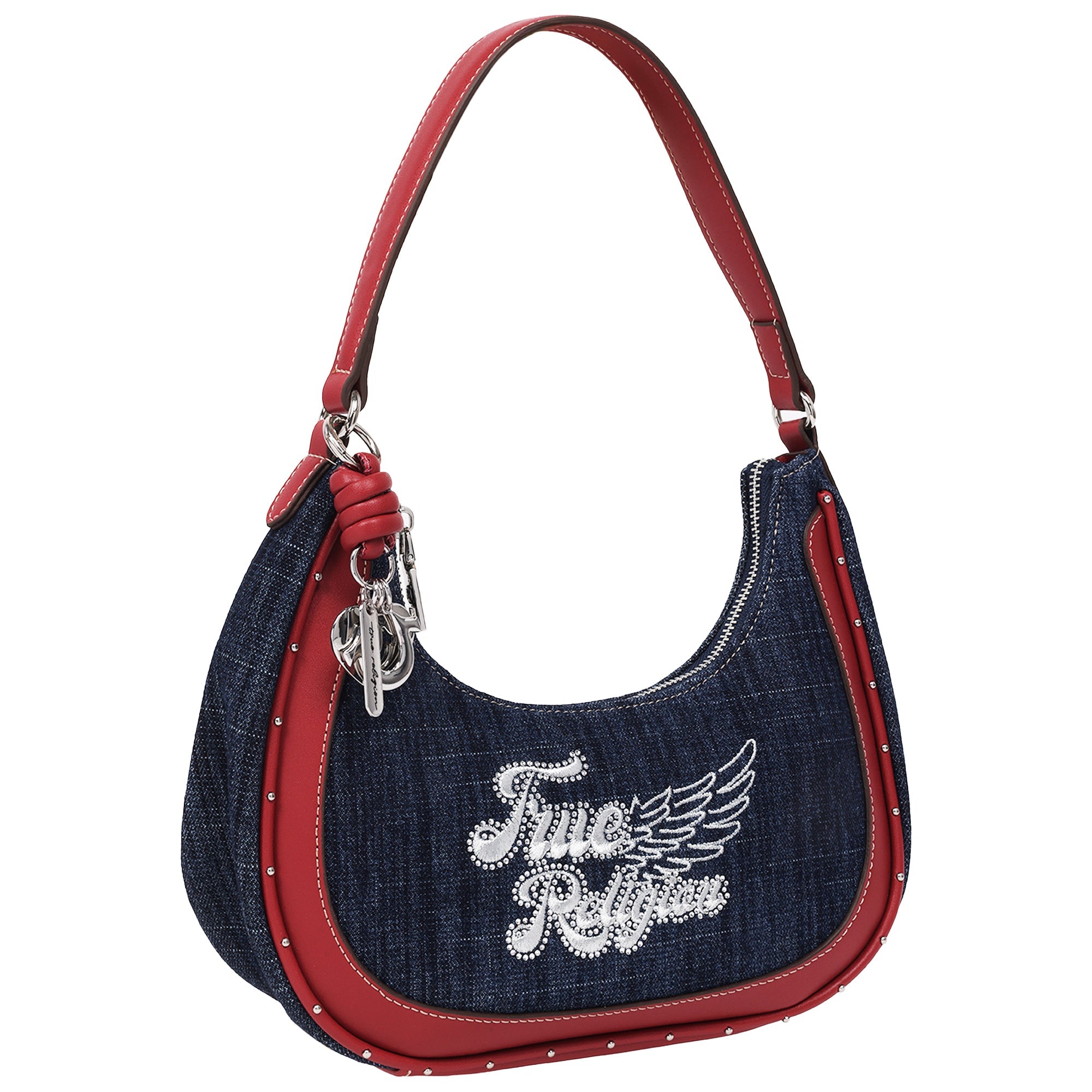True Religion Wing Motif Denim Hobo Bag