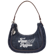 True Religion Wing Motif Denim Hobo Bag With Red Trim