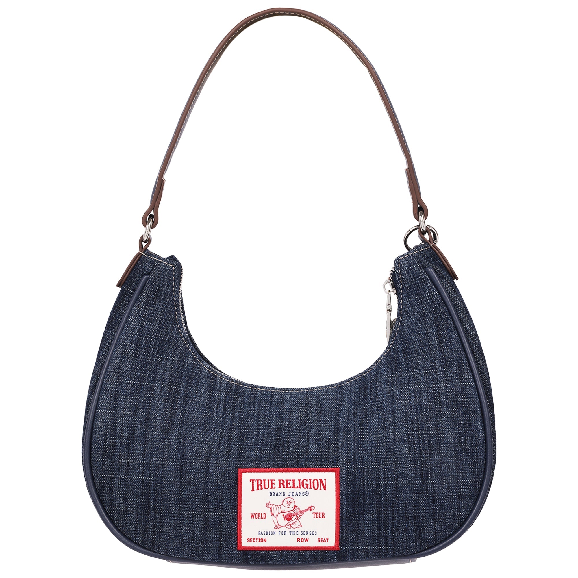 True Religion Wing Motif Denim Hobo Bag With Red Trim