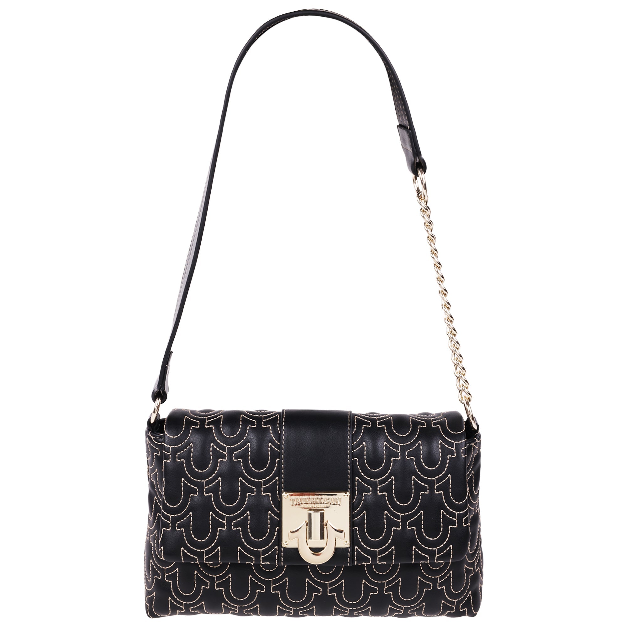 True Religion Horseshoe Quilt Logo Plaque Flap Shoulder Bag