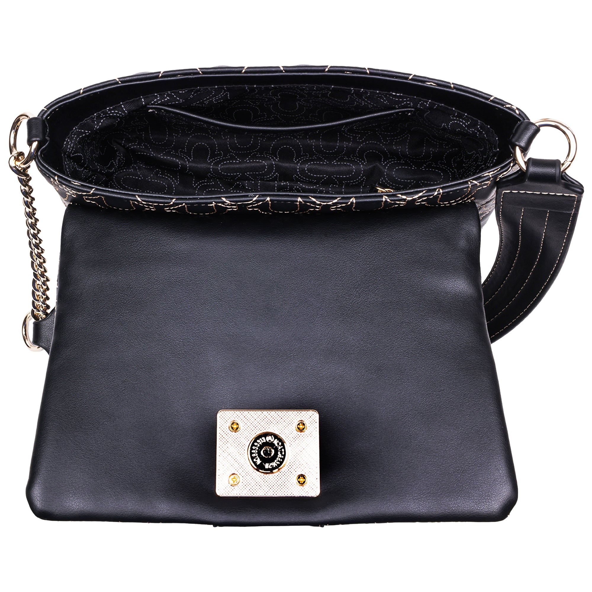 True Religion Horseshoe Quilt Logo Plaque Flap Shoulder Bag