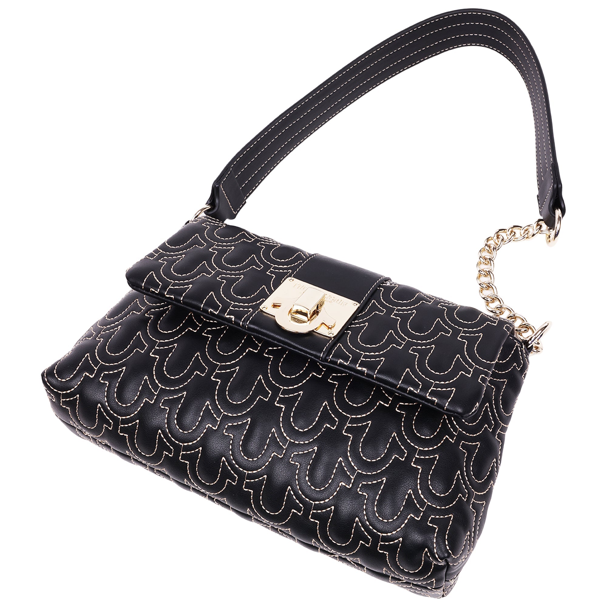 True Religion Horseshoe Quilt Logo Plaque Flap Shoulder Bag