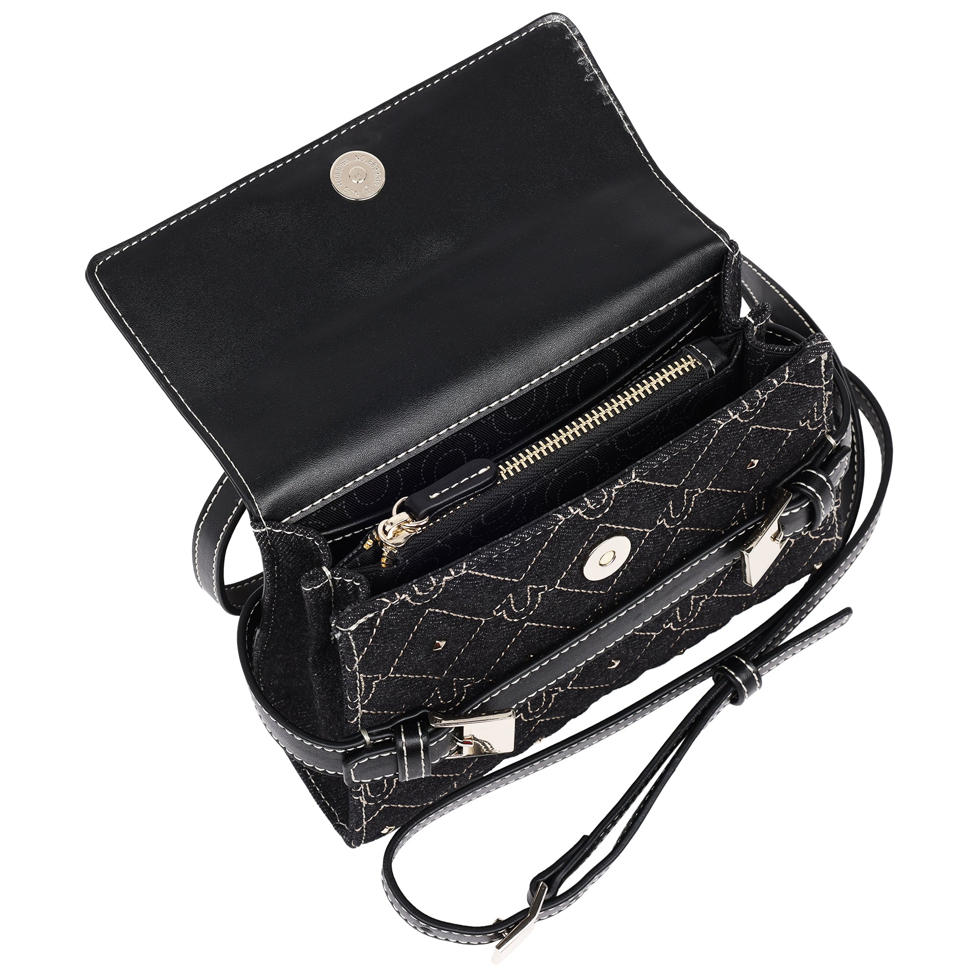 True Religion Studded Denim Flap Crossbody Bag
