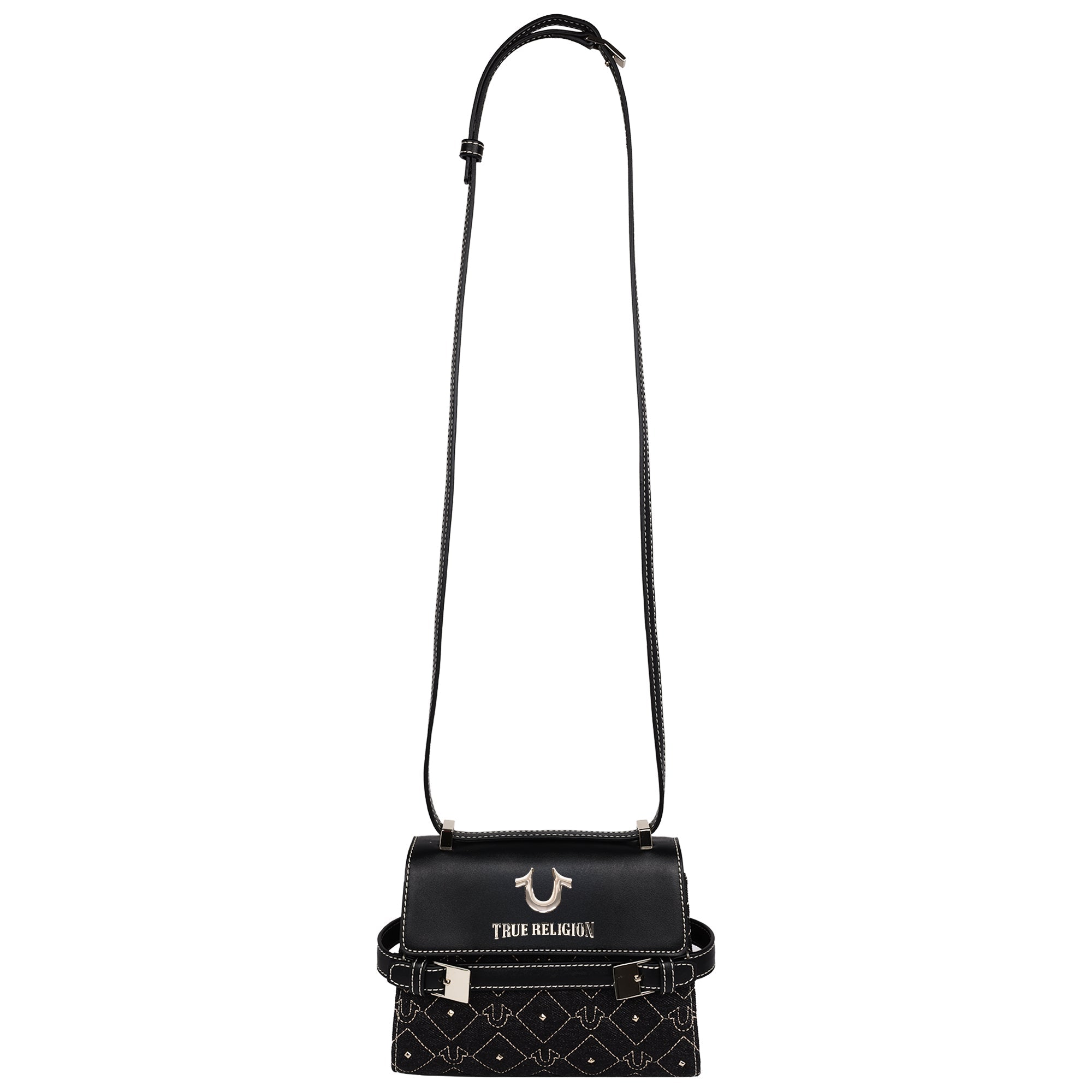 True Religion Studded Denim Flap Crossbody Bag