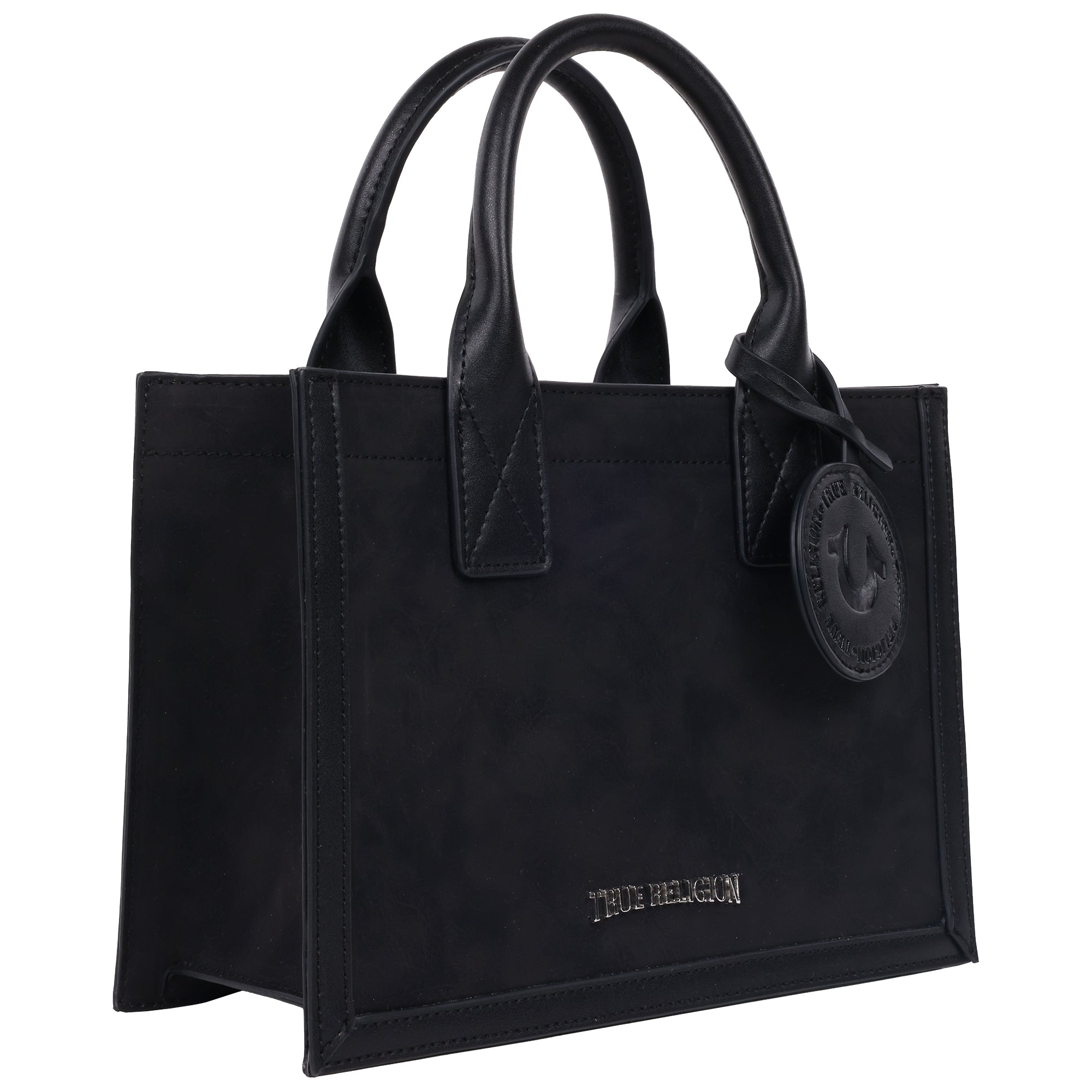 True Religion Suede Pu Box Tote With Logo Tag