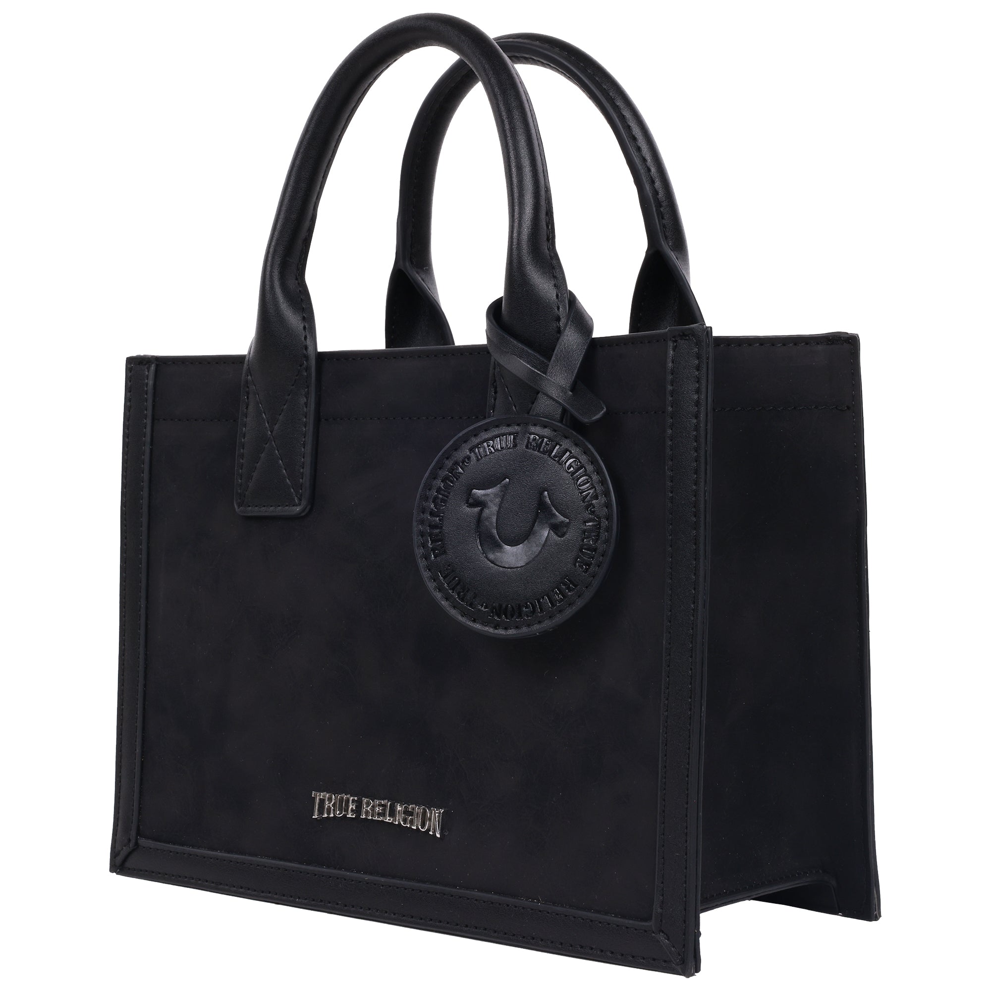 True Religion Suede Pu Box Tote With Logo Tag