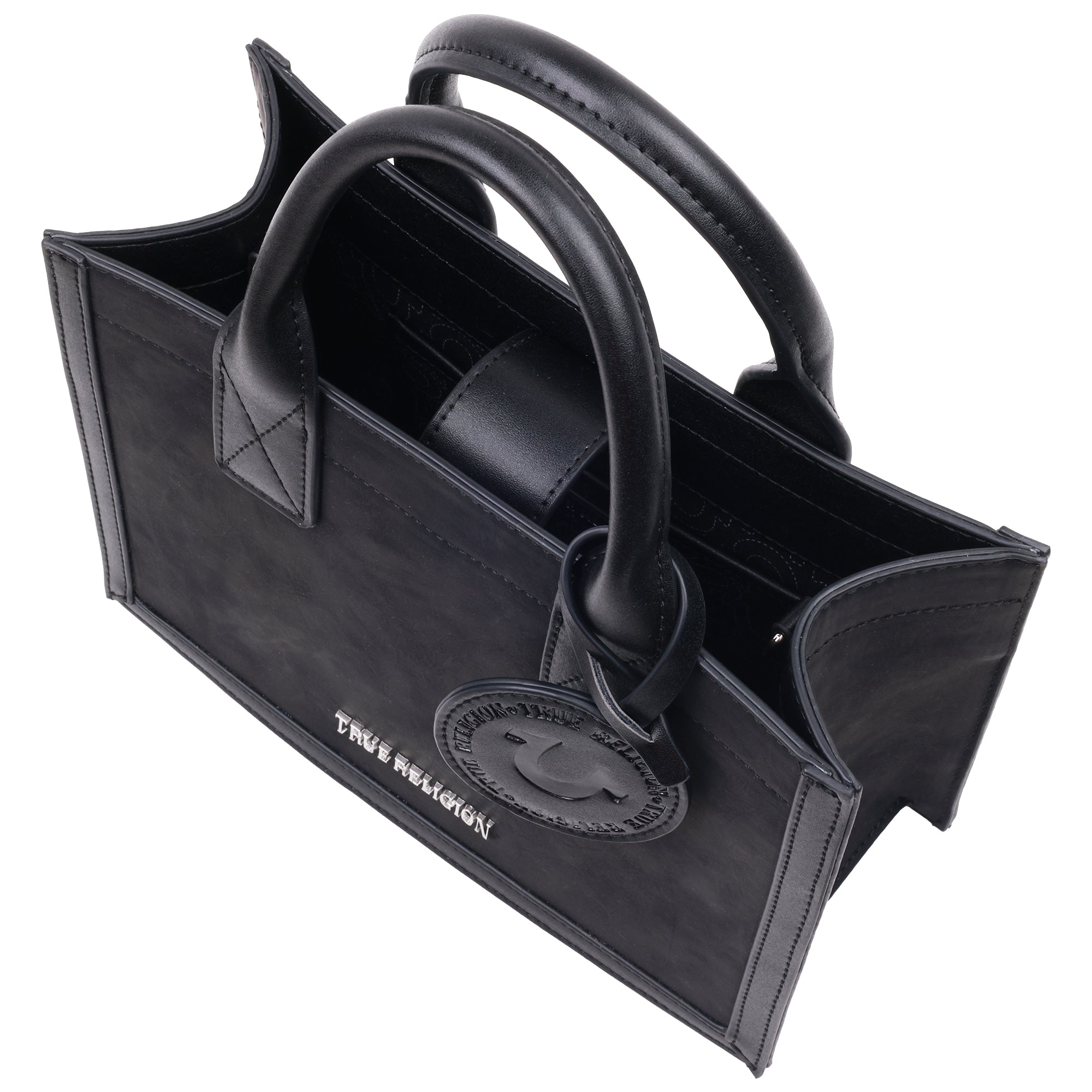 True Religion Suede Pu Box Tote With Logo Tag