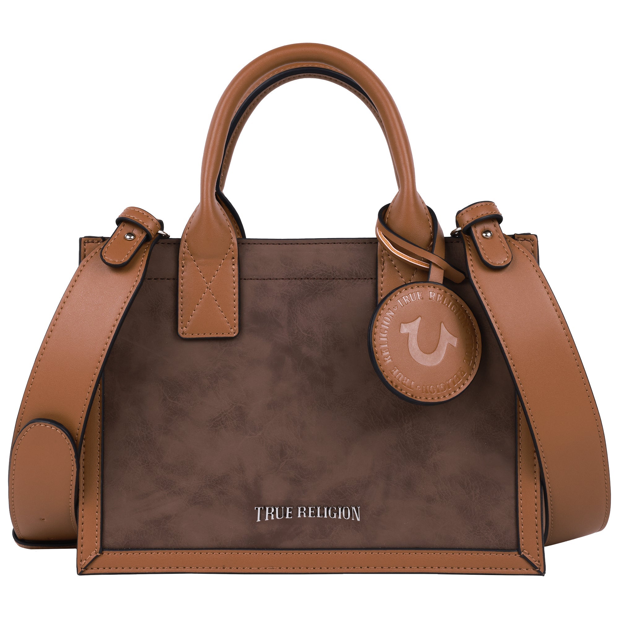 True Religion Suede Pu Box Tote With Logo Tag