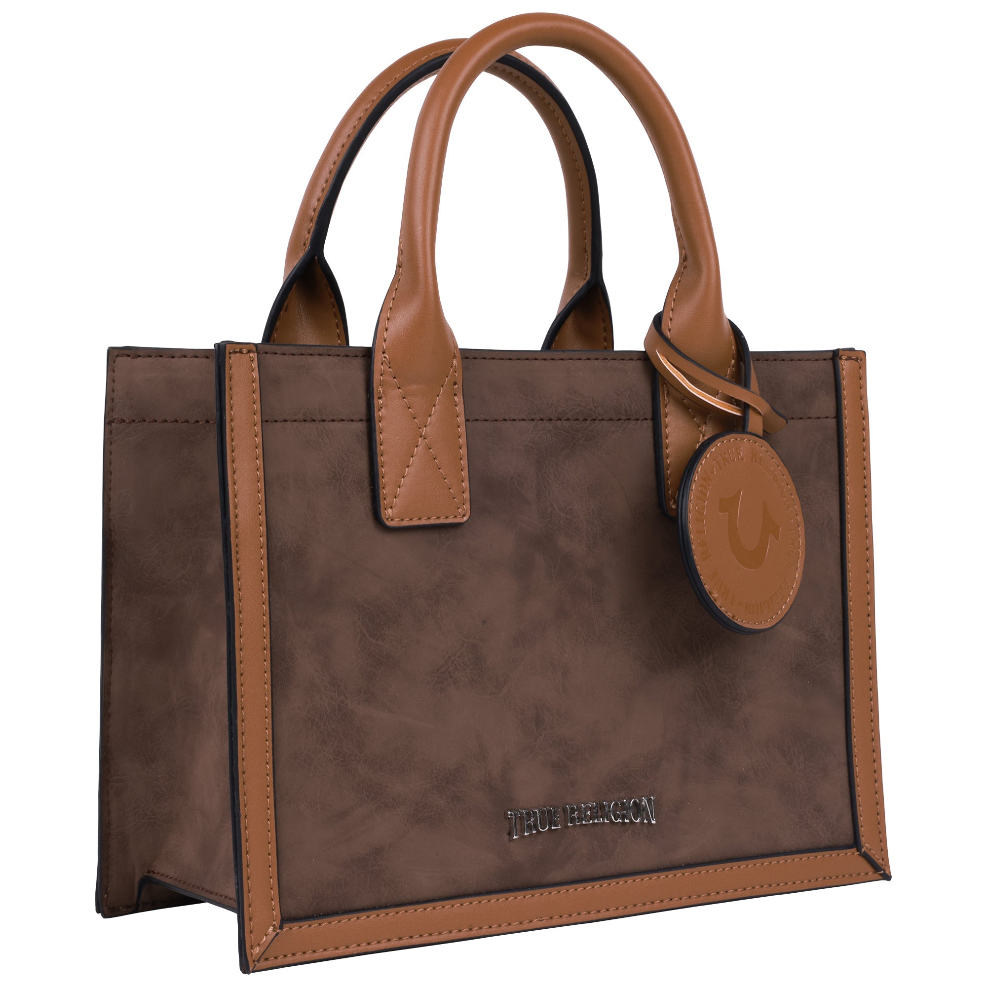 True Religion Suede Pu Box Tote With Logo Tag