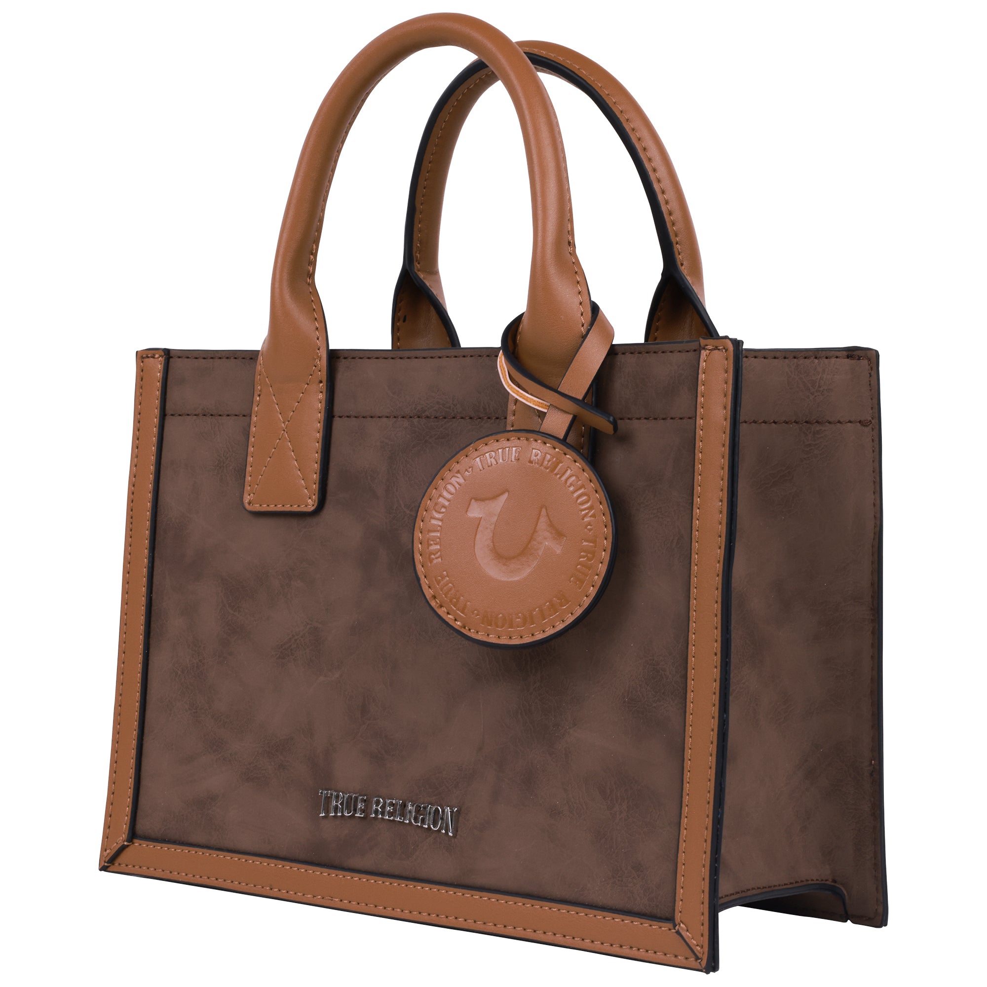 True Religion Suede Pu Box Tote With Logo Tag