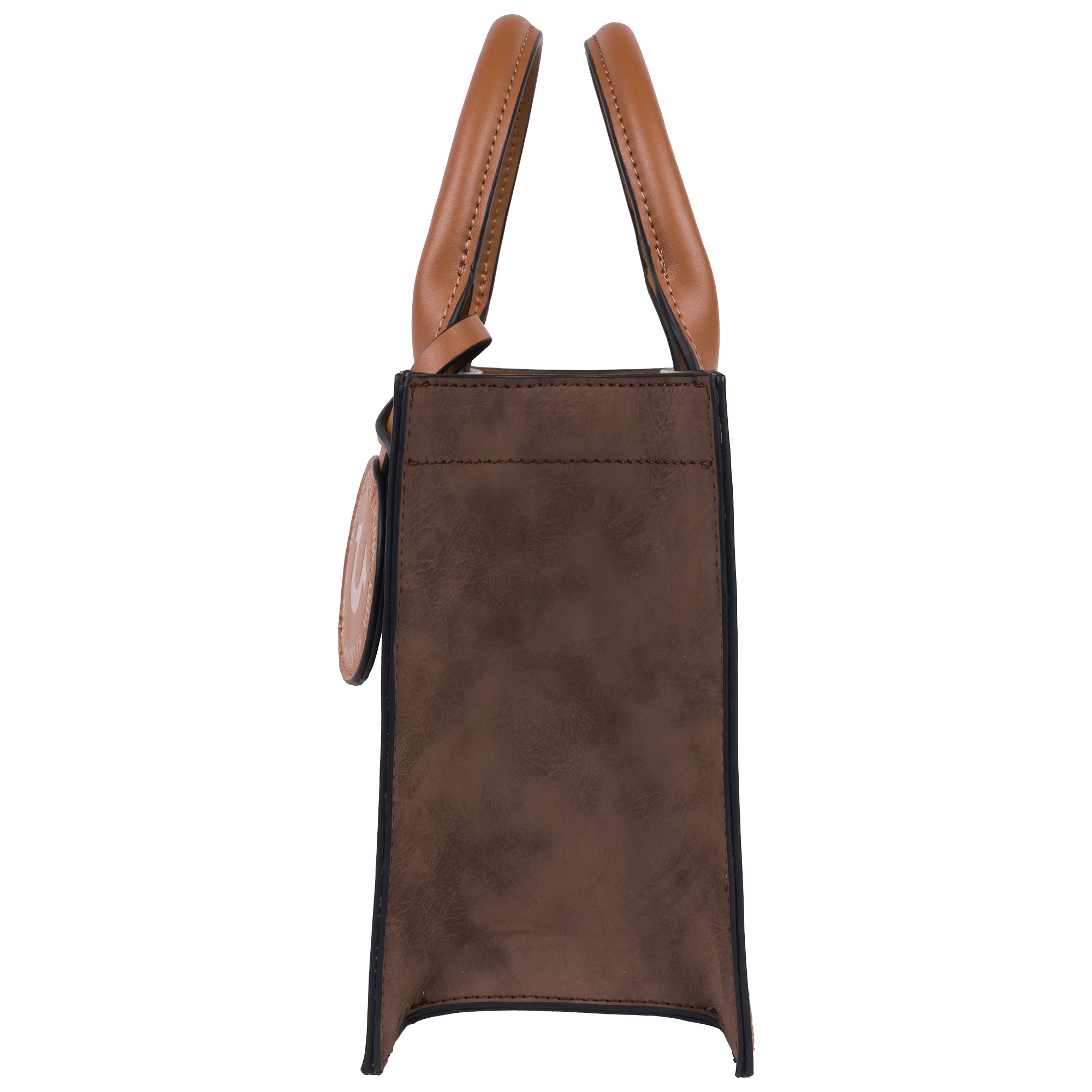 True Religion Suede Pu Box Tote With Logo Tag