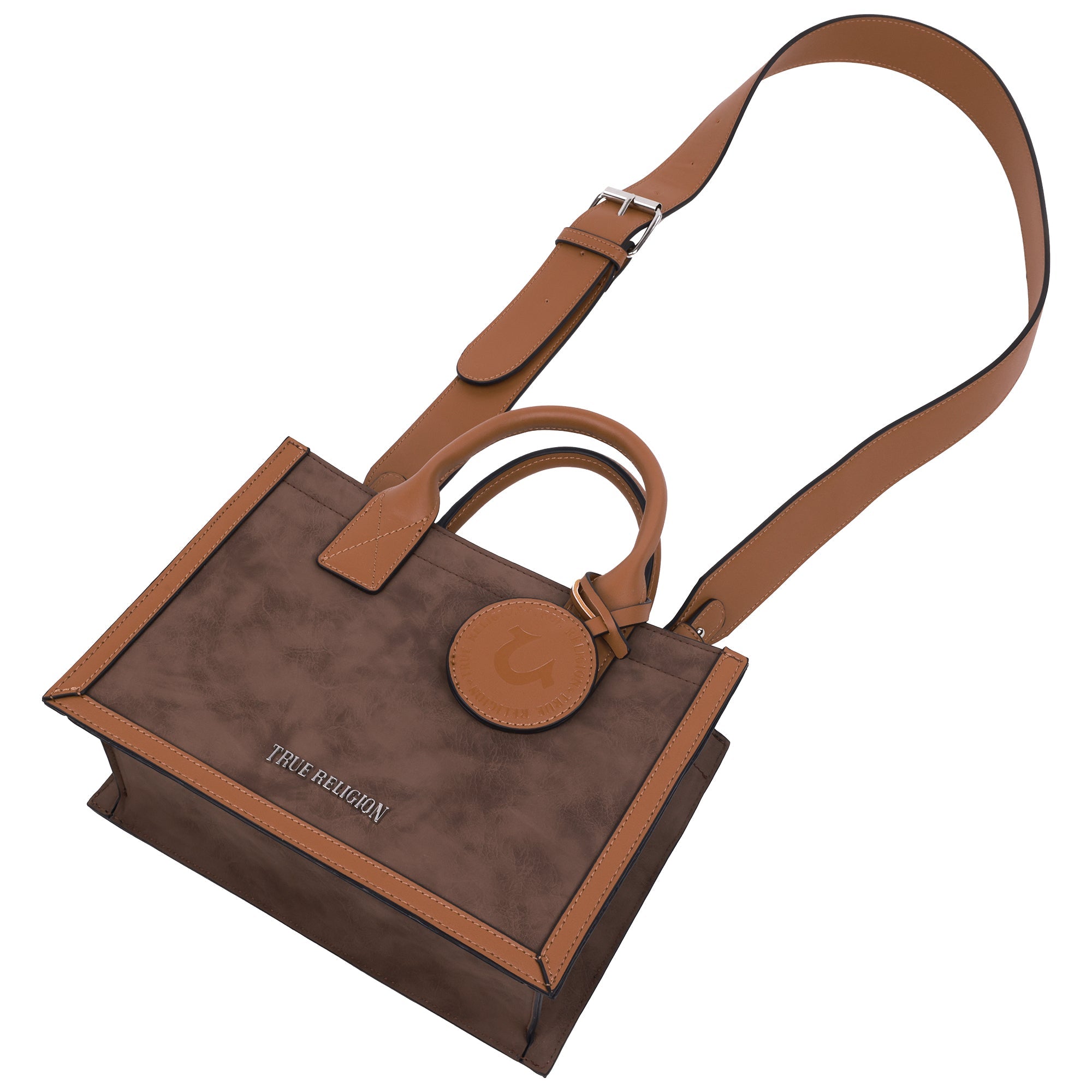 True Religion Suede Pu Box Tote With Logo Tag