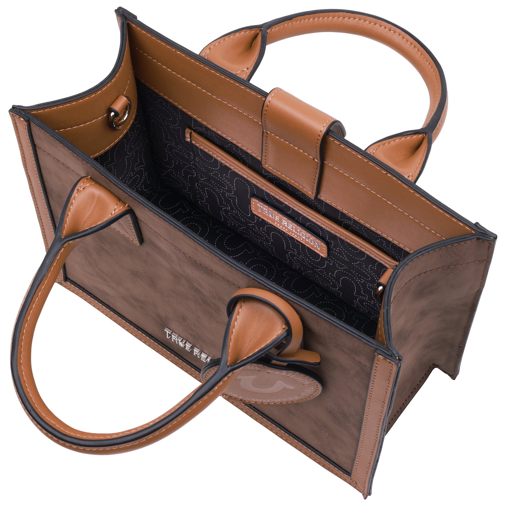 True Religion Suede Pu Box Tote With Logo Tag