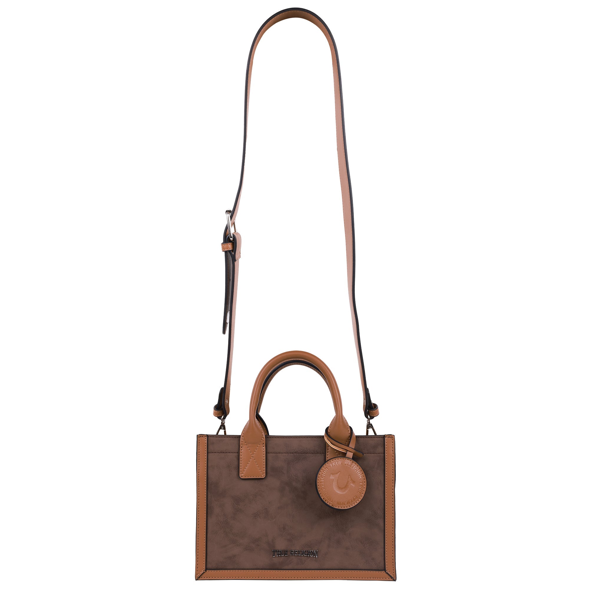 True Religion Suede Pu Box Tote With Logo Tag