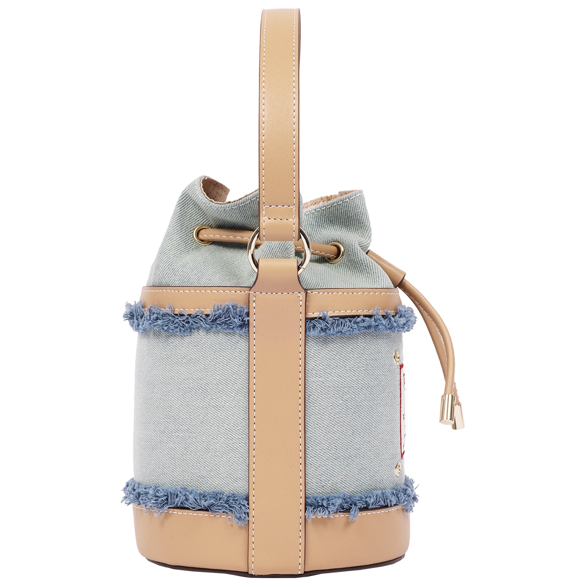 True Religion Buddha Patch Frayed Denim Bucket Bag