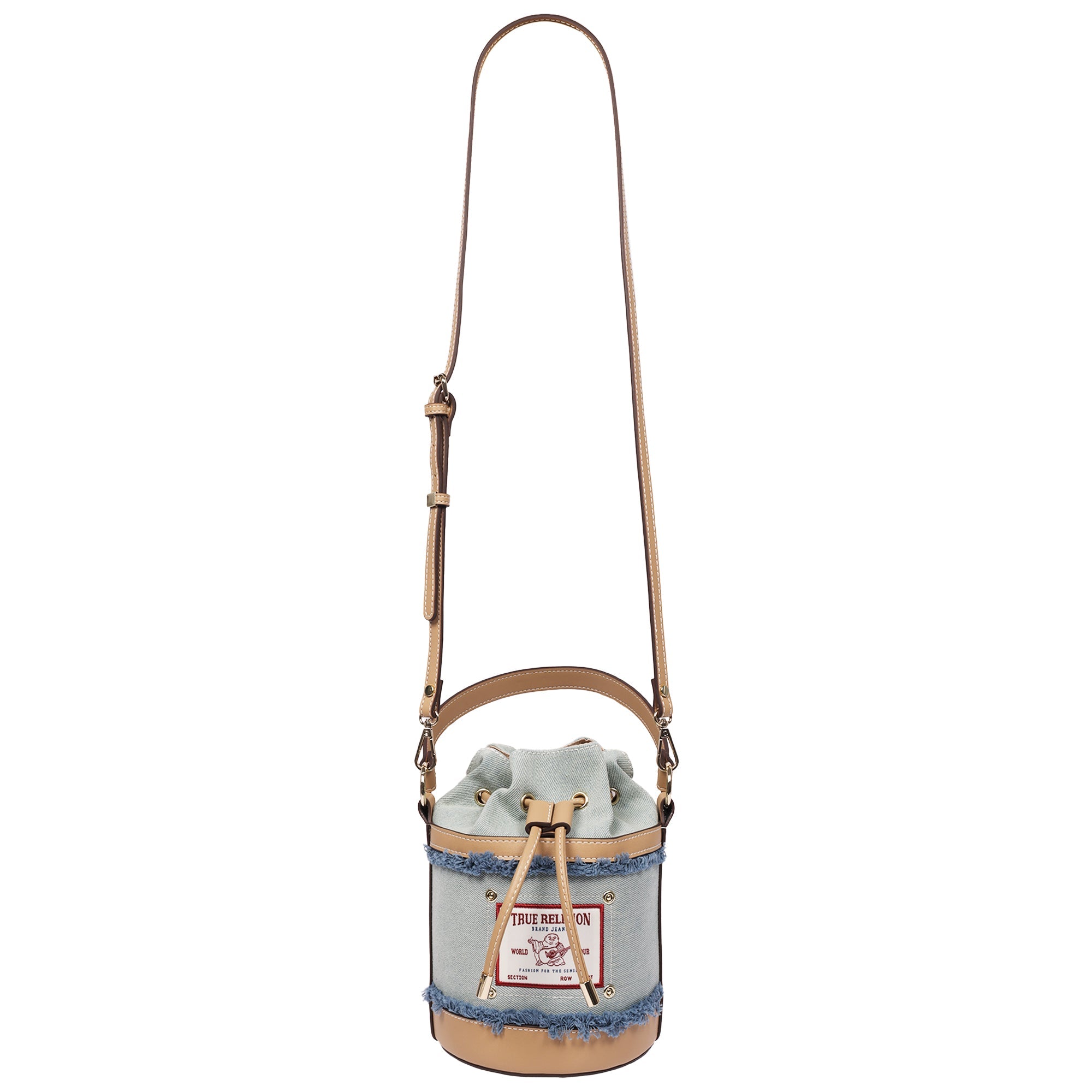 True Religion Buddha Patch Frayed Denim Bucket Bag