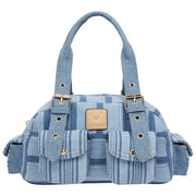 True Religion Multi Stripe Soft Satchel – Denim Mini Handbag With Utility Pockets