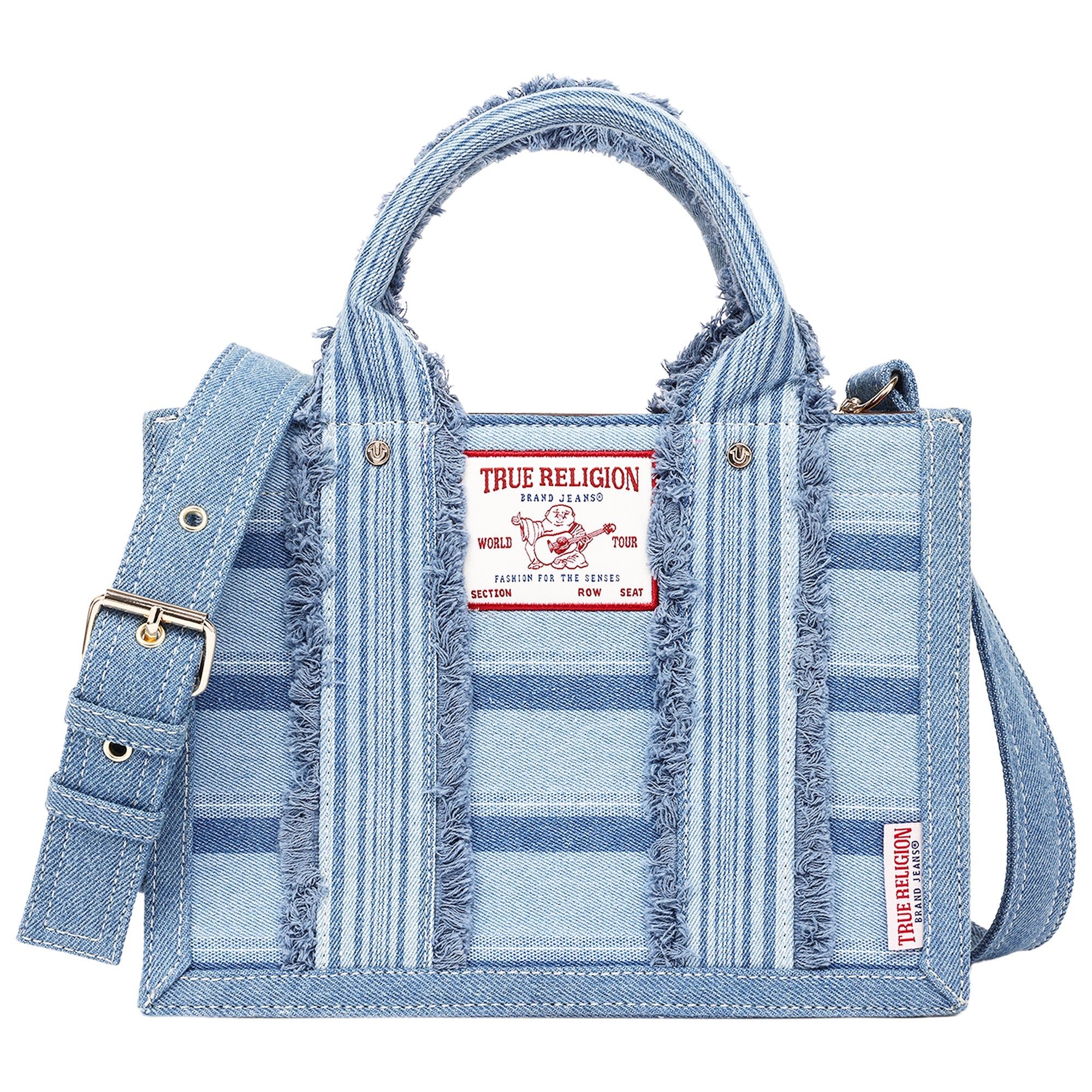 True Religion Multi-stripe Denim Modern Tote With Removable Crossbody Strap