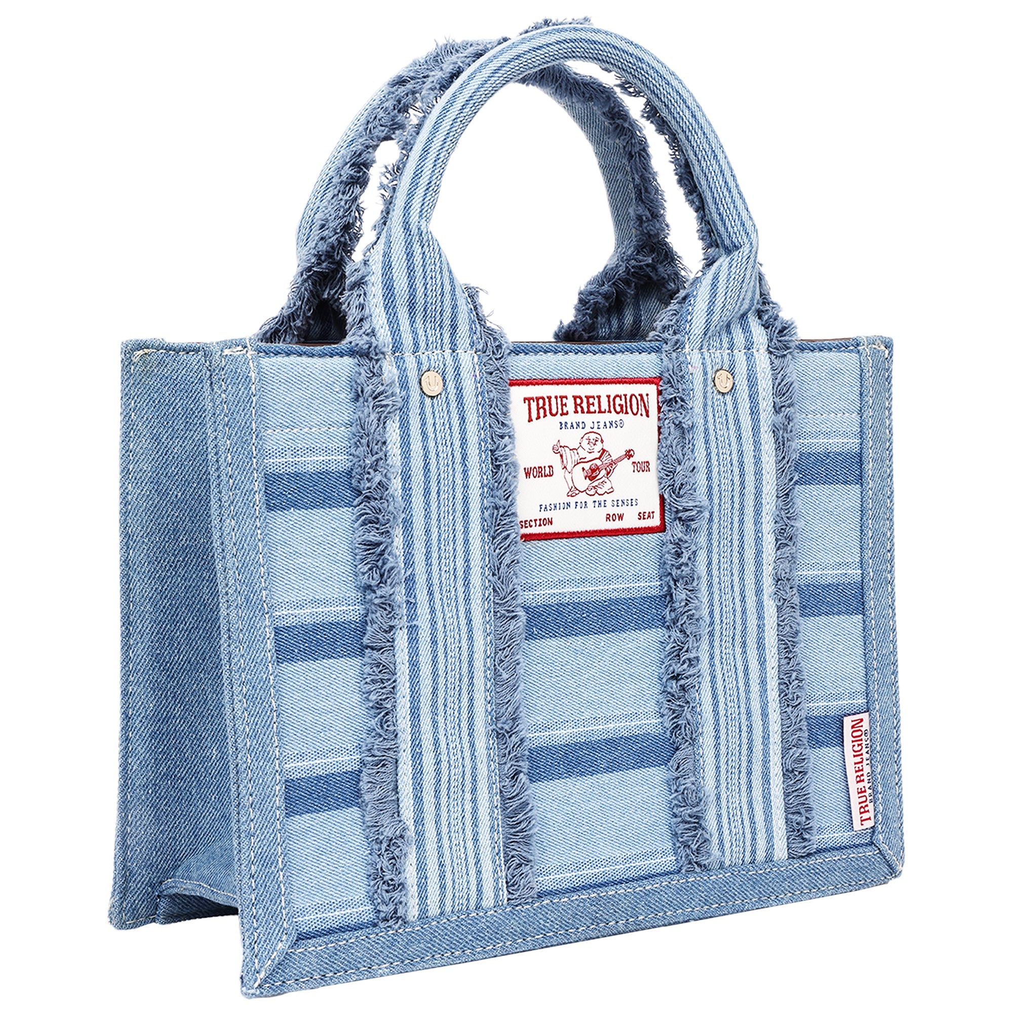 True Religion Multi-stripe Denim Modern Tote With Removable Crossbody Strap