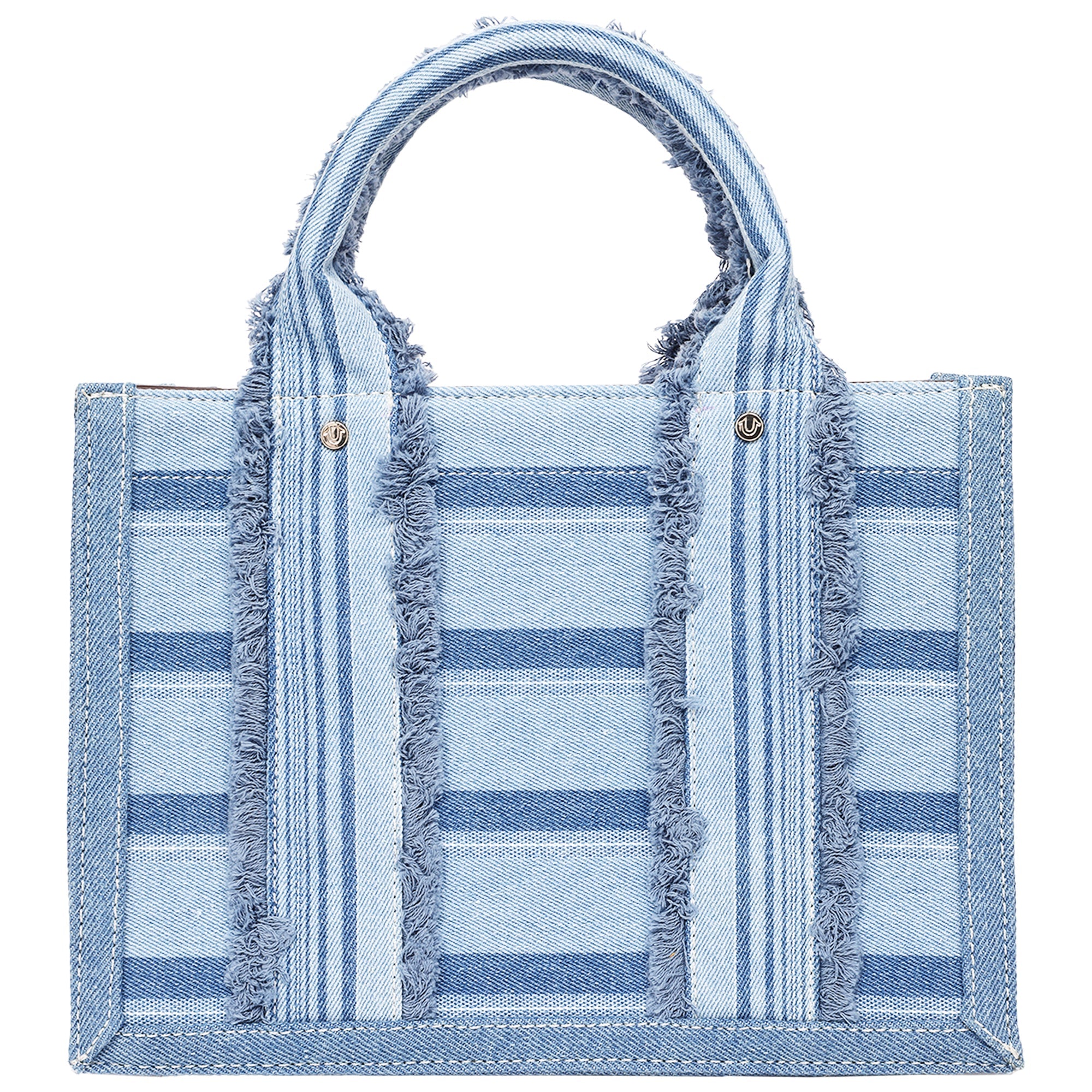 True Religion Multi-stripe Denim Modern Tote With Removable Crossbody Strap