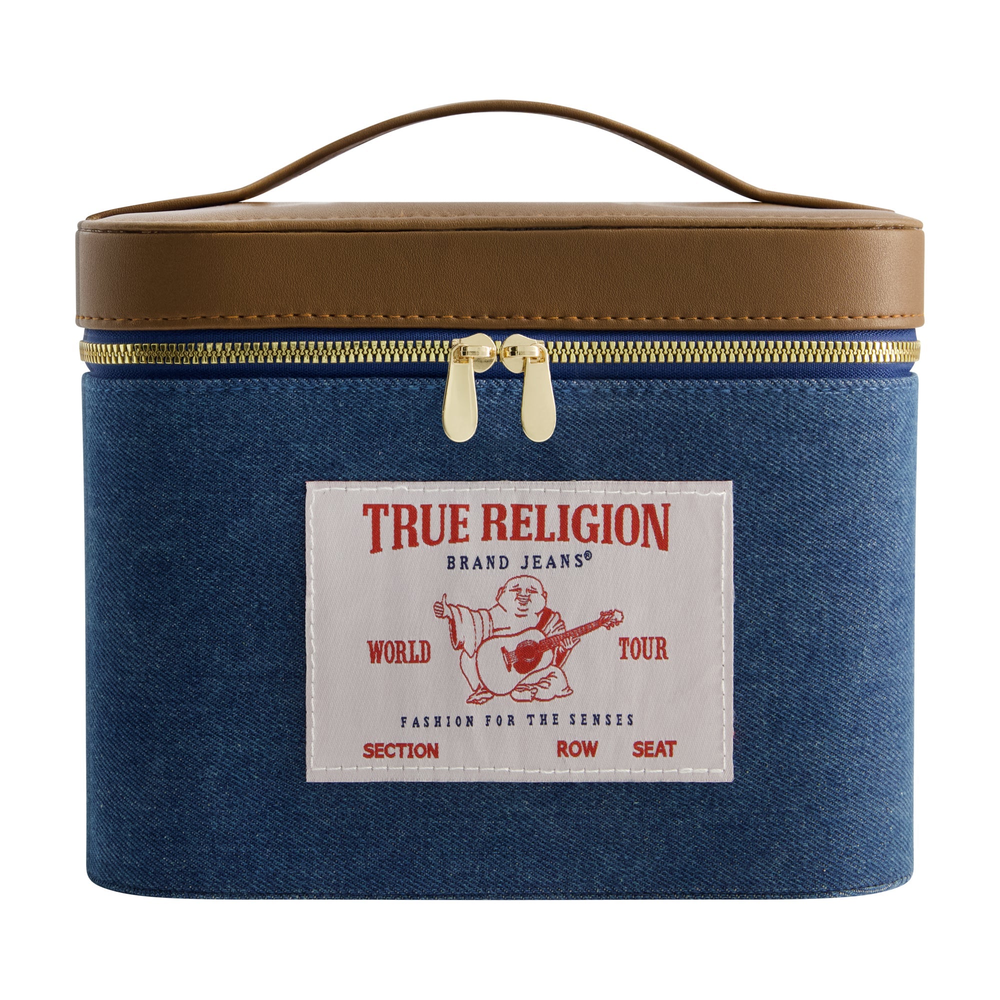 True Religion Large Denim Cosmetic Case With Mirror, Denim
