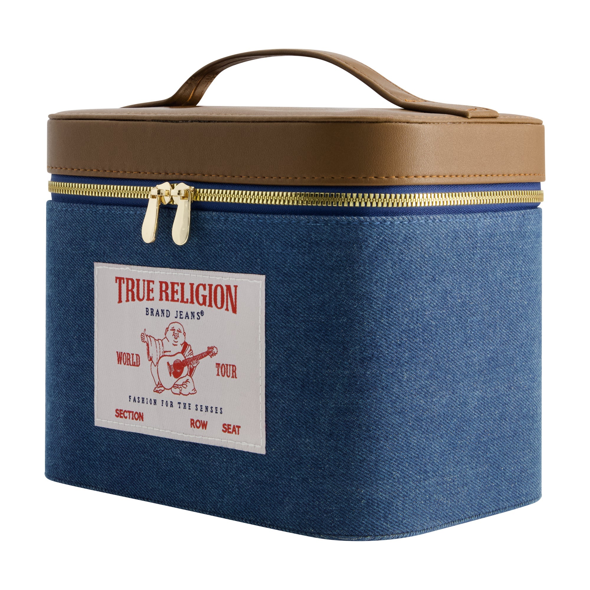 True Religion Large Denim Cosmetic Case With Mirror, Denim