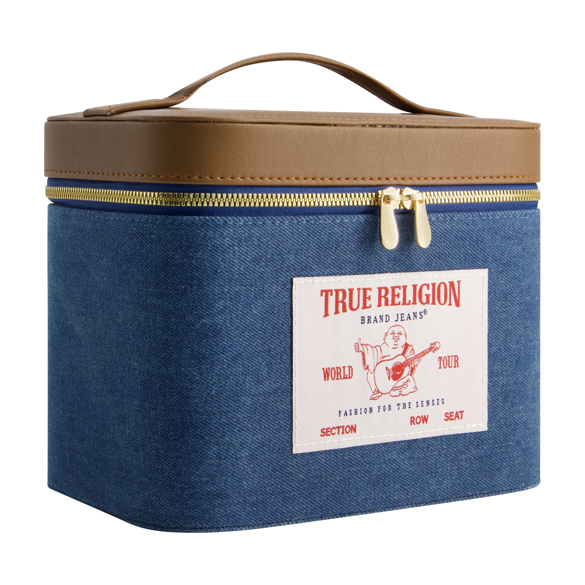 True Religion Large Denim Cosmetic Case With Mirror, Denim