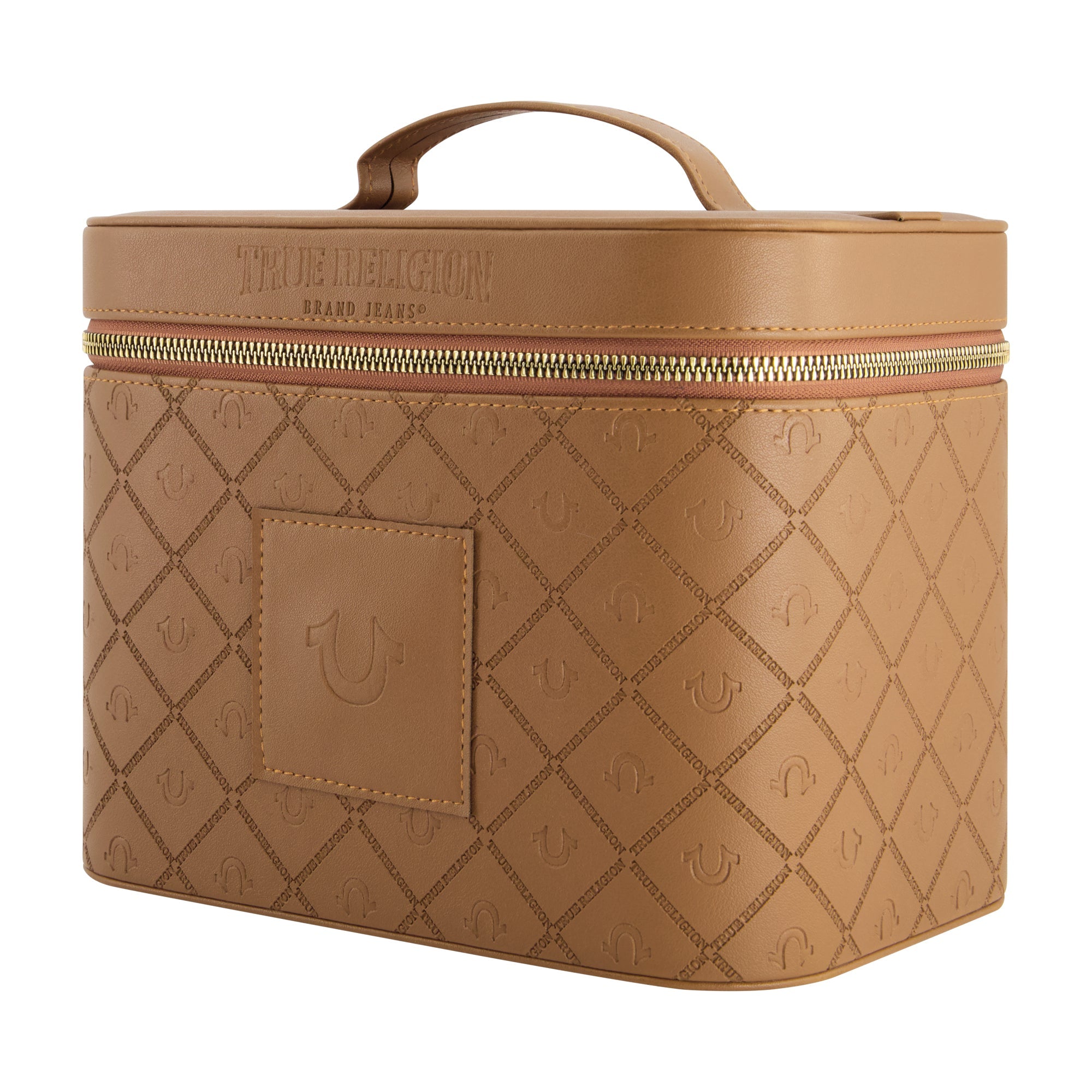 True Religion Large Cosmetic Case With Mirror, Brown/natu