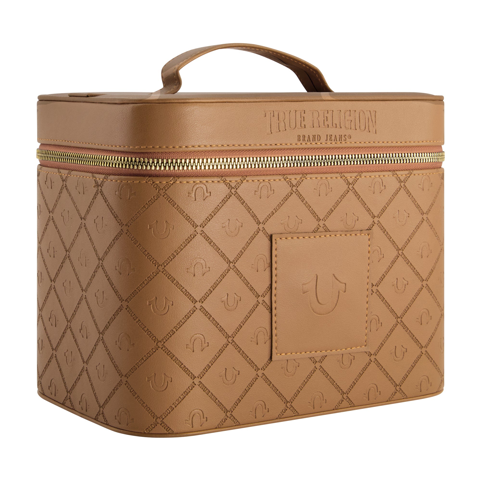 True Religion Large Cosmetic Case With Mirror, Brown/natu