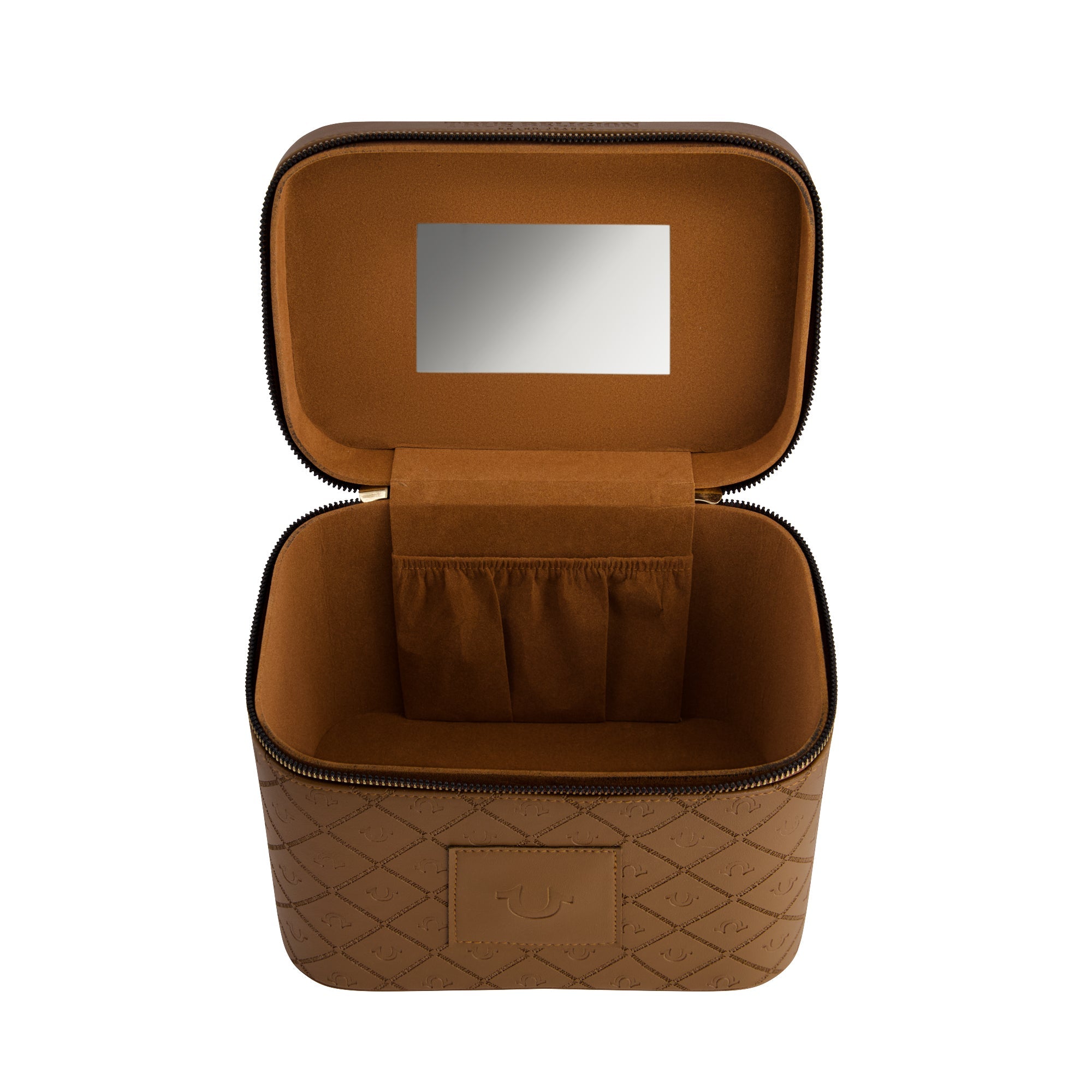 True Religion Large Cosmetic Case With Mirror, Brown/natu