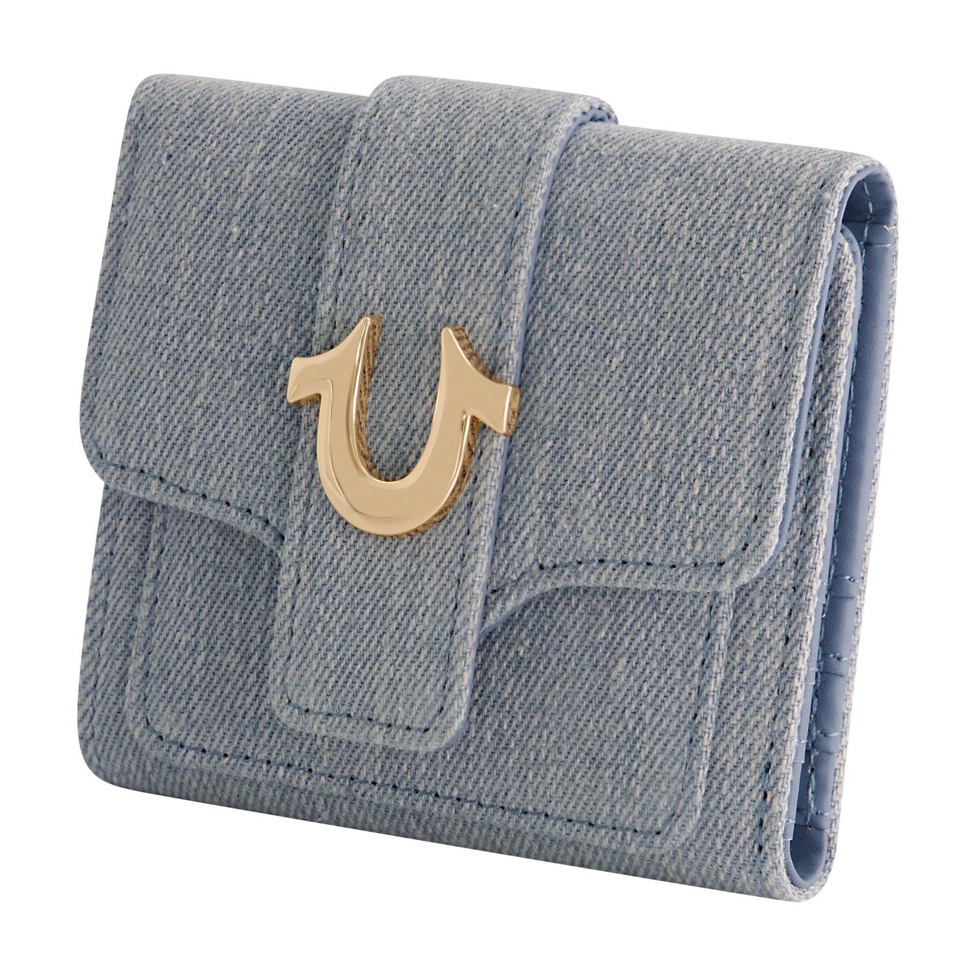 True Religion Denim Small Horseshoe Wallet, Light Blue