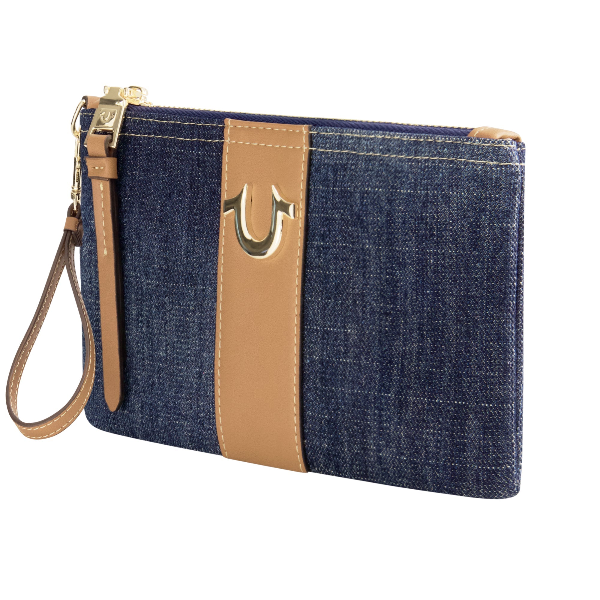 True Religion Horseshoe Denim Wristlet Pouch, Dark Denim