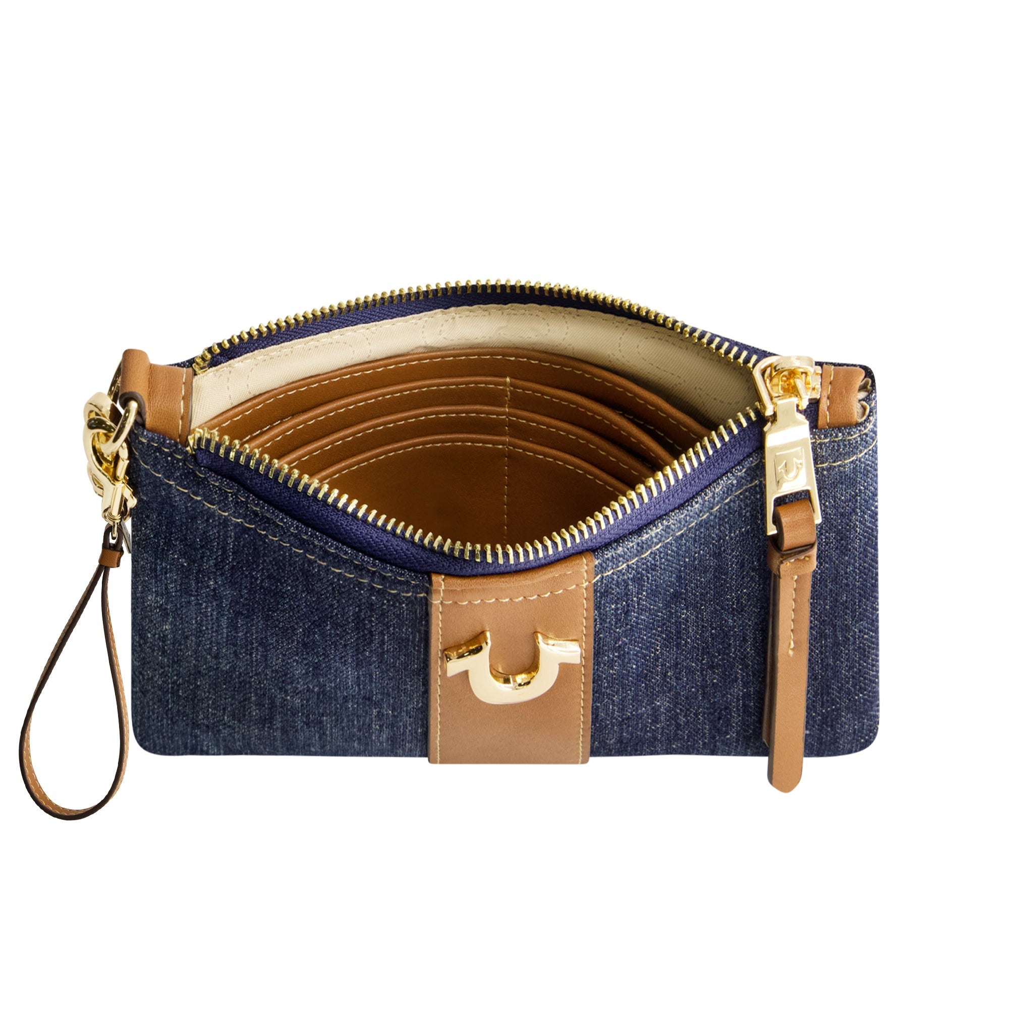 True Religion Horseshoe Denim Wristlet Pouch, Dark Denim