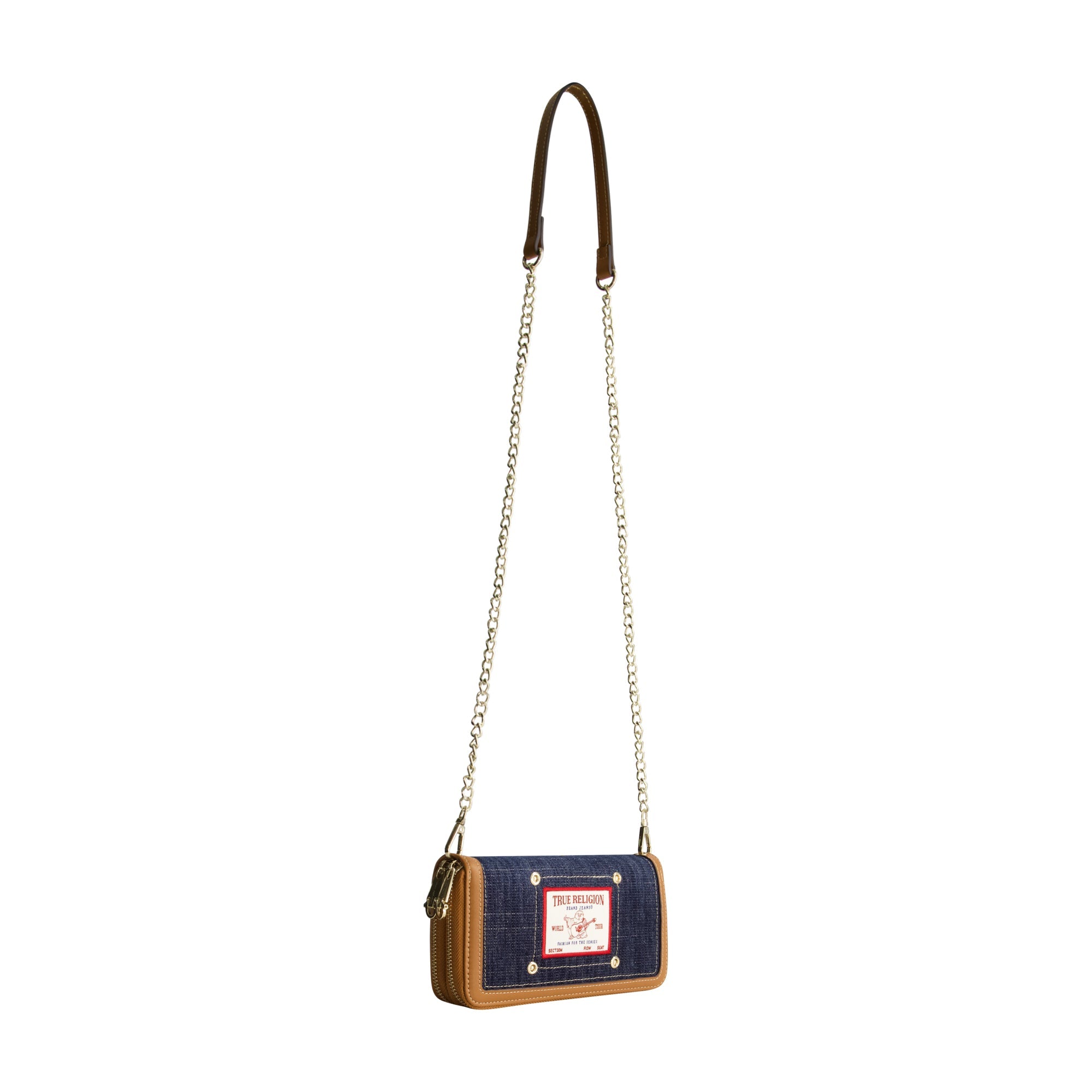 True Religion Buddha Patch Double Zip Chain Wallet, Dark Denim
