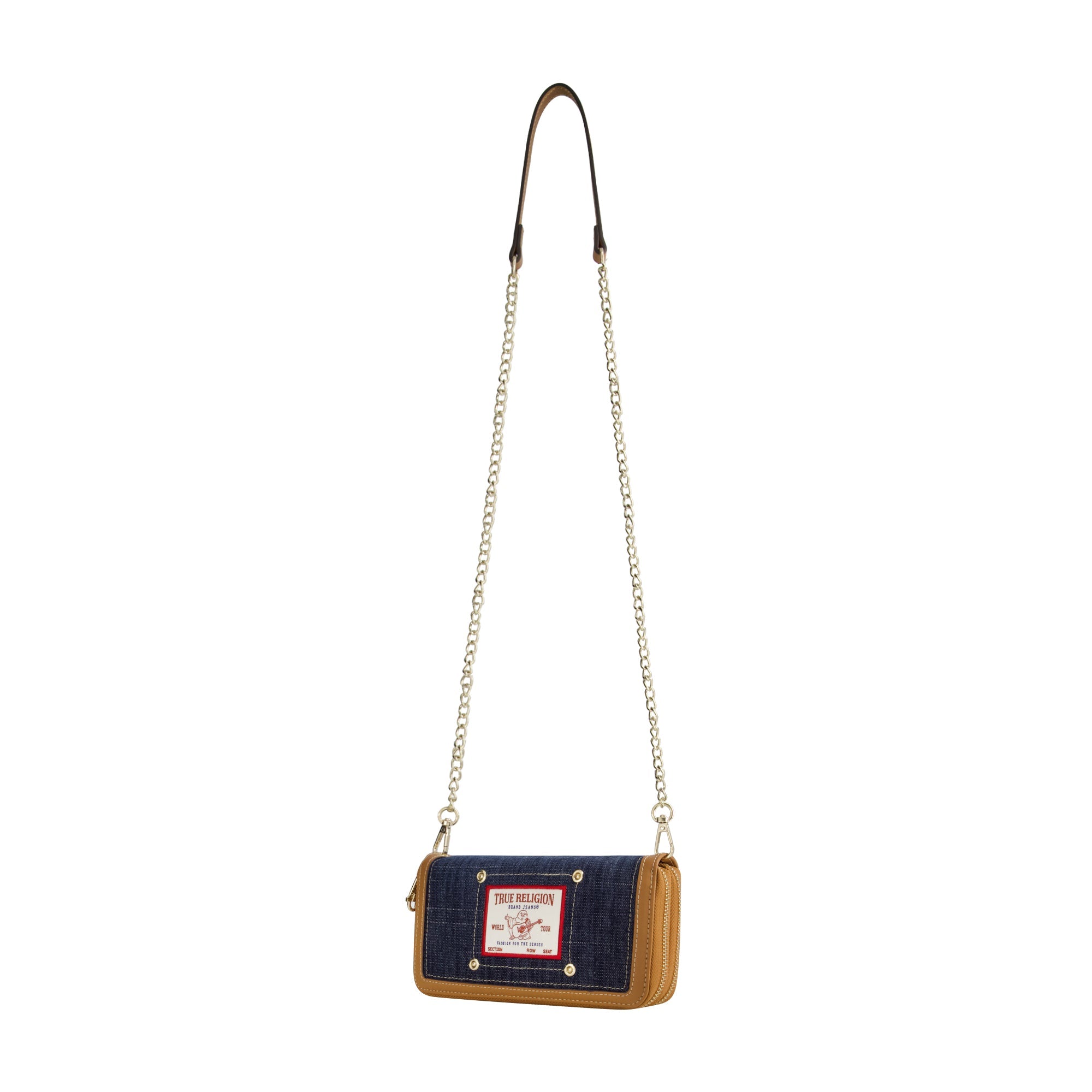 True Religion Buddha Patch Double Zip Chain Wallet, Dark Denim