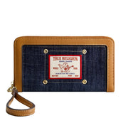 True Religion Buddha Patch Zip Around Wristlet, Dark Denim