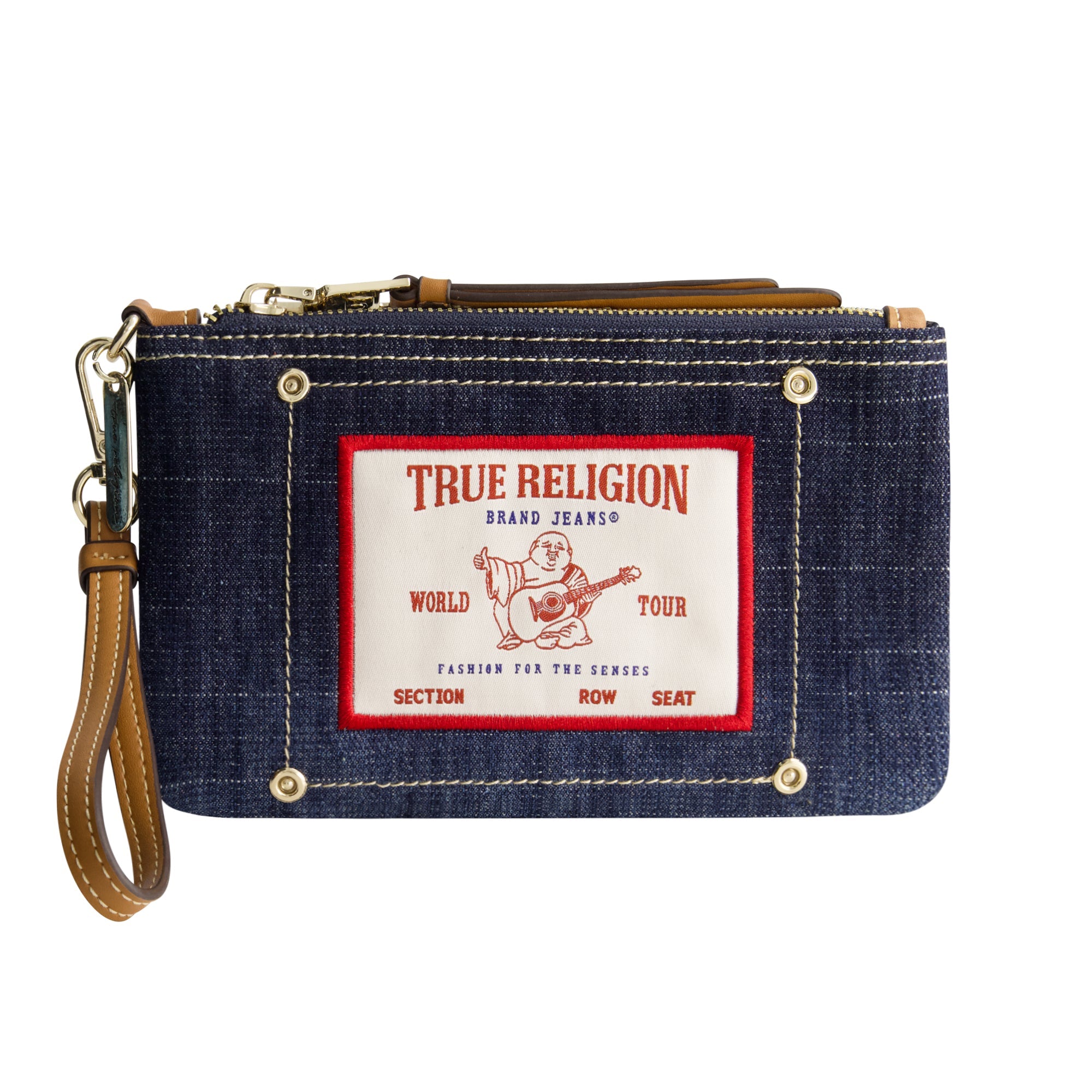True Religion Buddha Patch Denim Wristlet, Dark Denim