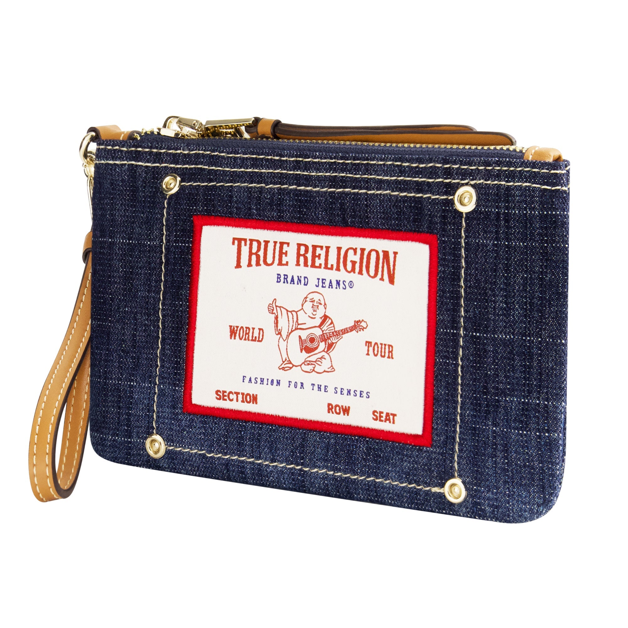 True Religion Buddha Patch Denim Wristlet, Dark Denim