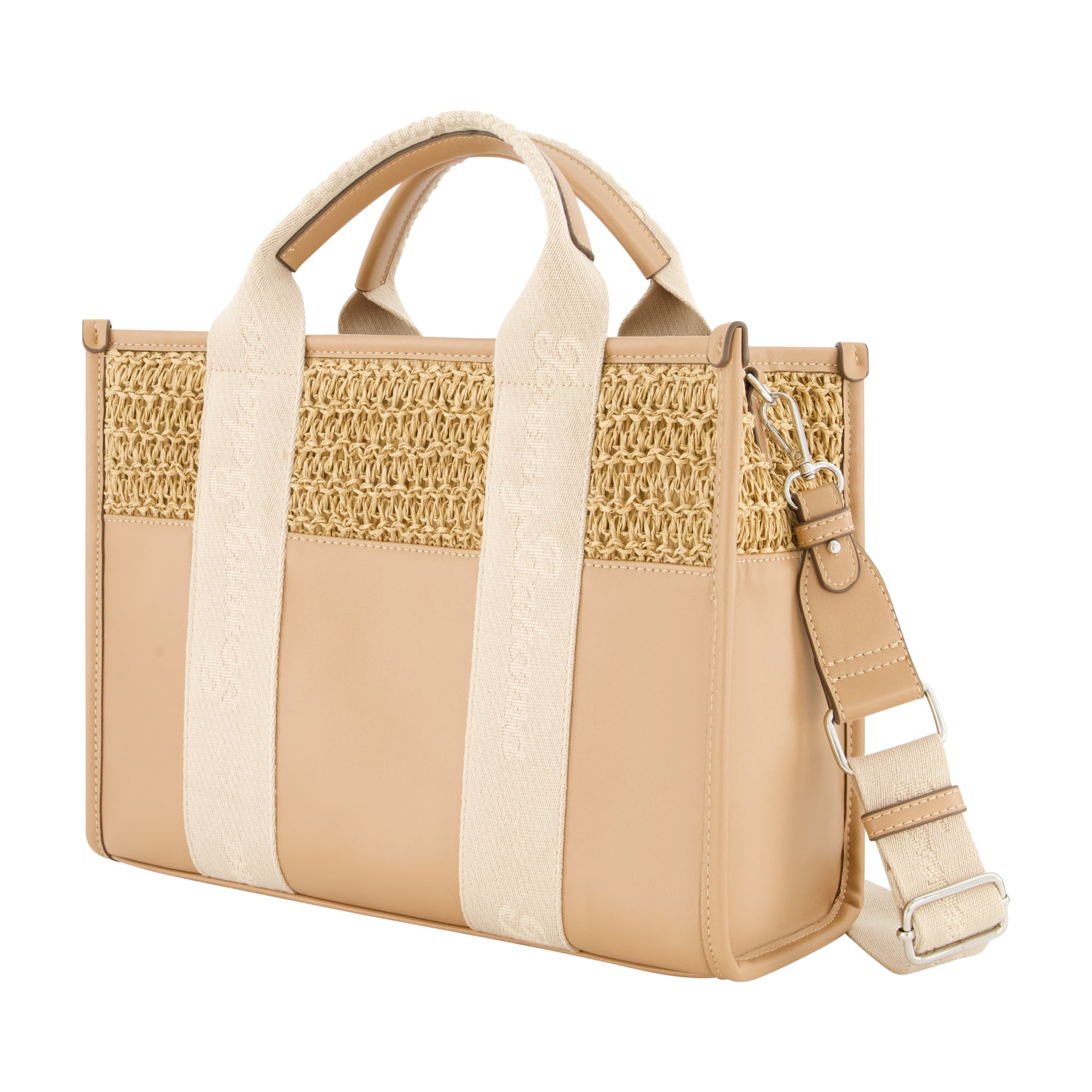 Tommy Bahama Raffia/pu Logo Webbing Modern Tote, Tan