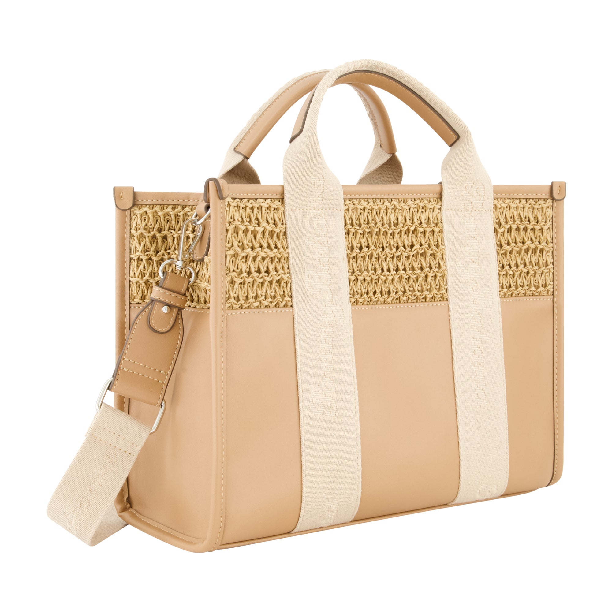 Tommy Bahama Raffia/pu Logo Webbing Modern Tote, Tan