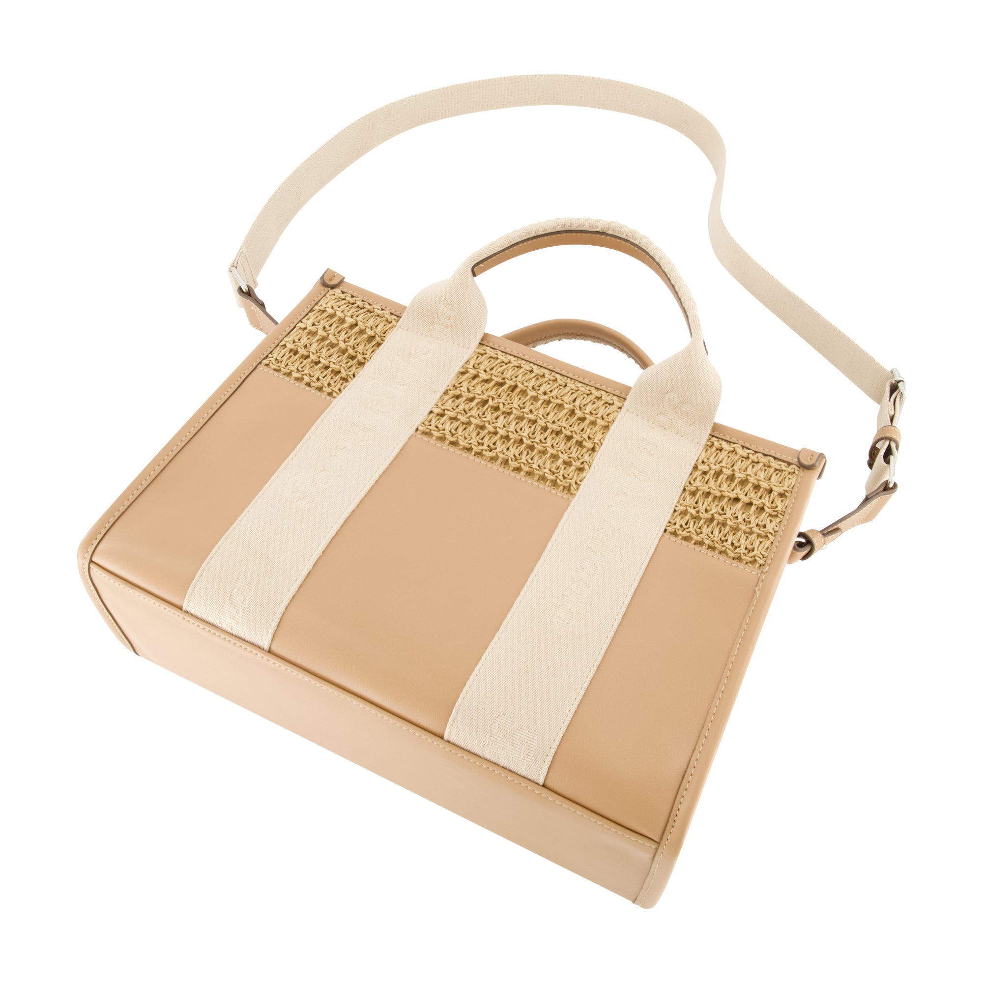 Tommy Bahama Raffia/pu Logo Webbing Modern Tote, Tan