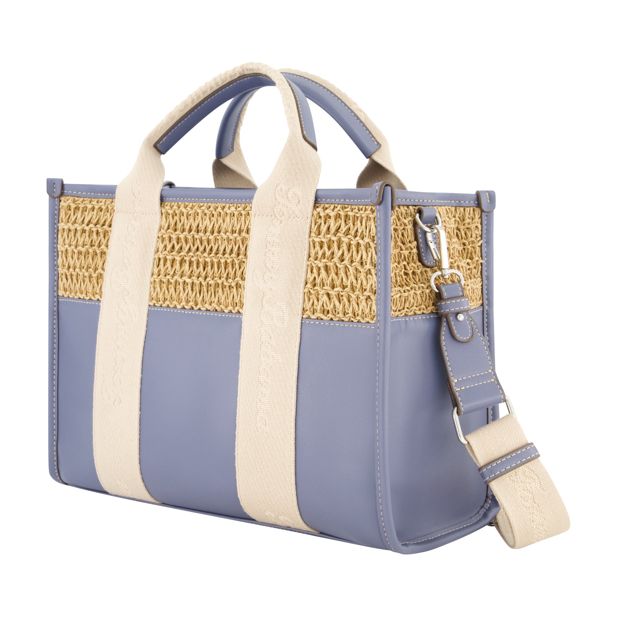 Tommy Bahama Raffia/pu Logo Webbing Modern Tote, Navy
