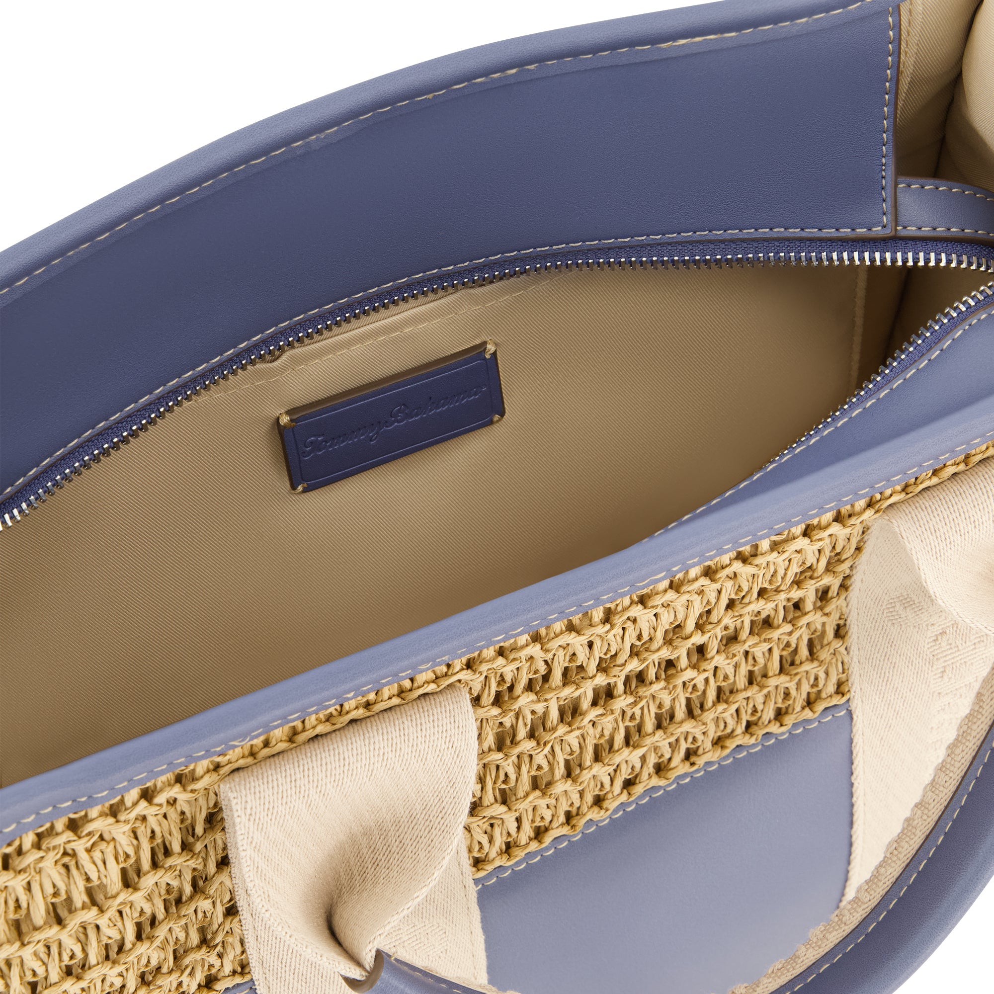 Tommy Bahama Raffia/pu Logo Webbing Modern Tote, Navy