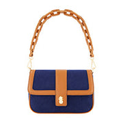 Tommy Bahama Solid Canvas Flap With Double Leather Stap. , Navy/tan