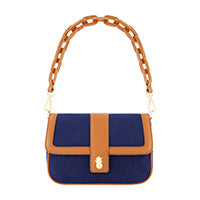 Tommy Bahama Solid Canvas Flap With Double Leather Stap. , Navy/tan