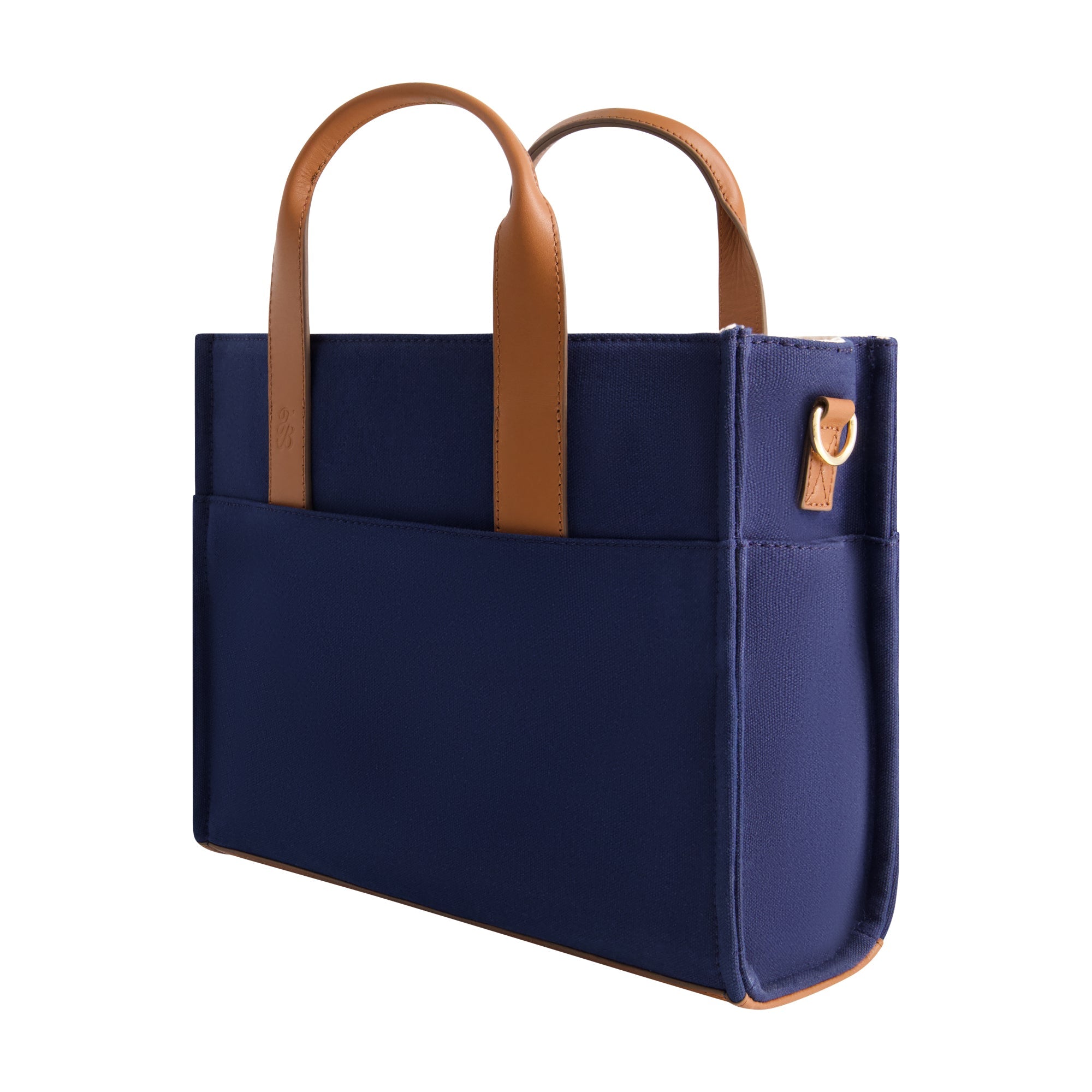 Tommy Bahama Solid Canvas Mediium Tote With Leather Trim, Navy/tan